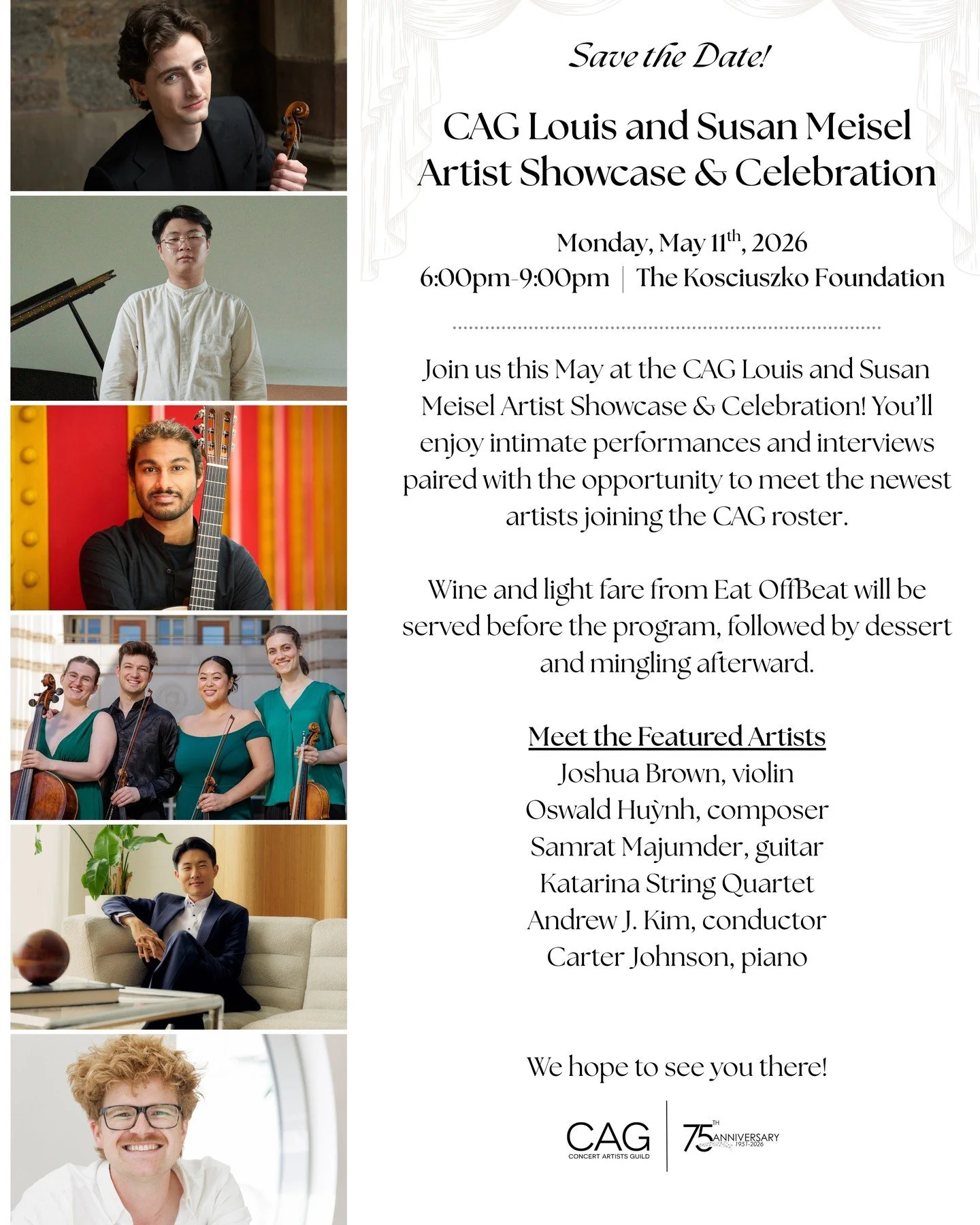 Join us for the CAG Louis and Susan Meisel Artist Showcase &amp; Celebration, a special event honoring the first recipients of the CAG Louis and Susan Meisel Prize, on May 11th, 2026 at The Kosciuszko Foundation in New York City! 🎉

Enjoy intimate p