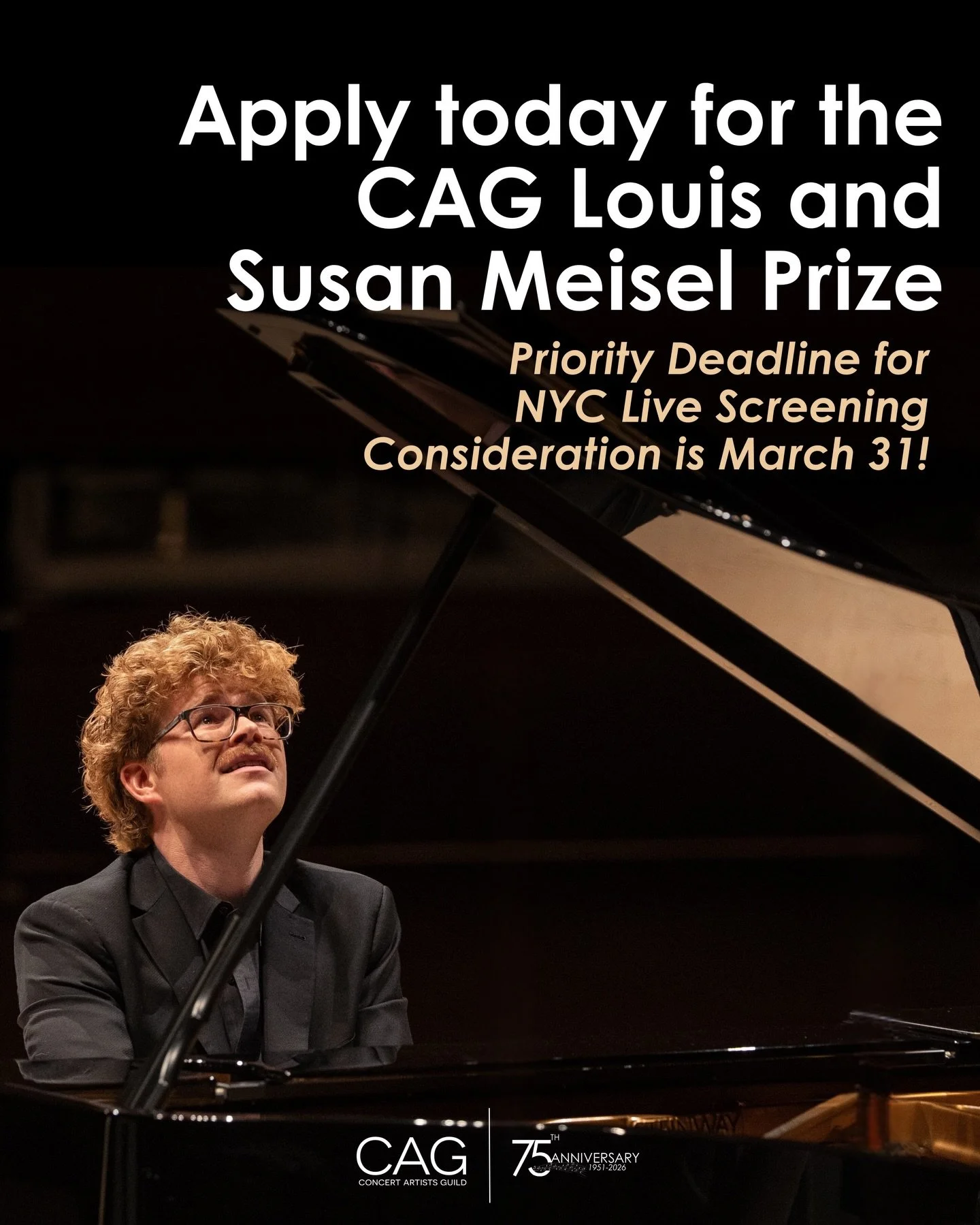 Applications are open to join our roster through the CAG Louis and Susan Meisel Prize 🎶

To be considered for an upcoming live screening in New York City, prospective applicants are encouraged to submit their materials by the priority deadline of Ma