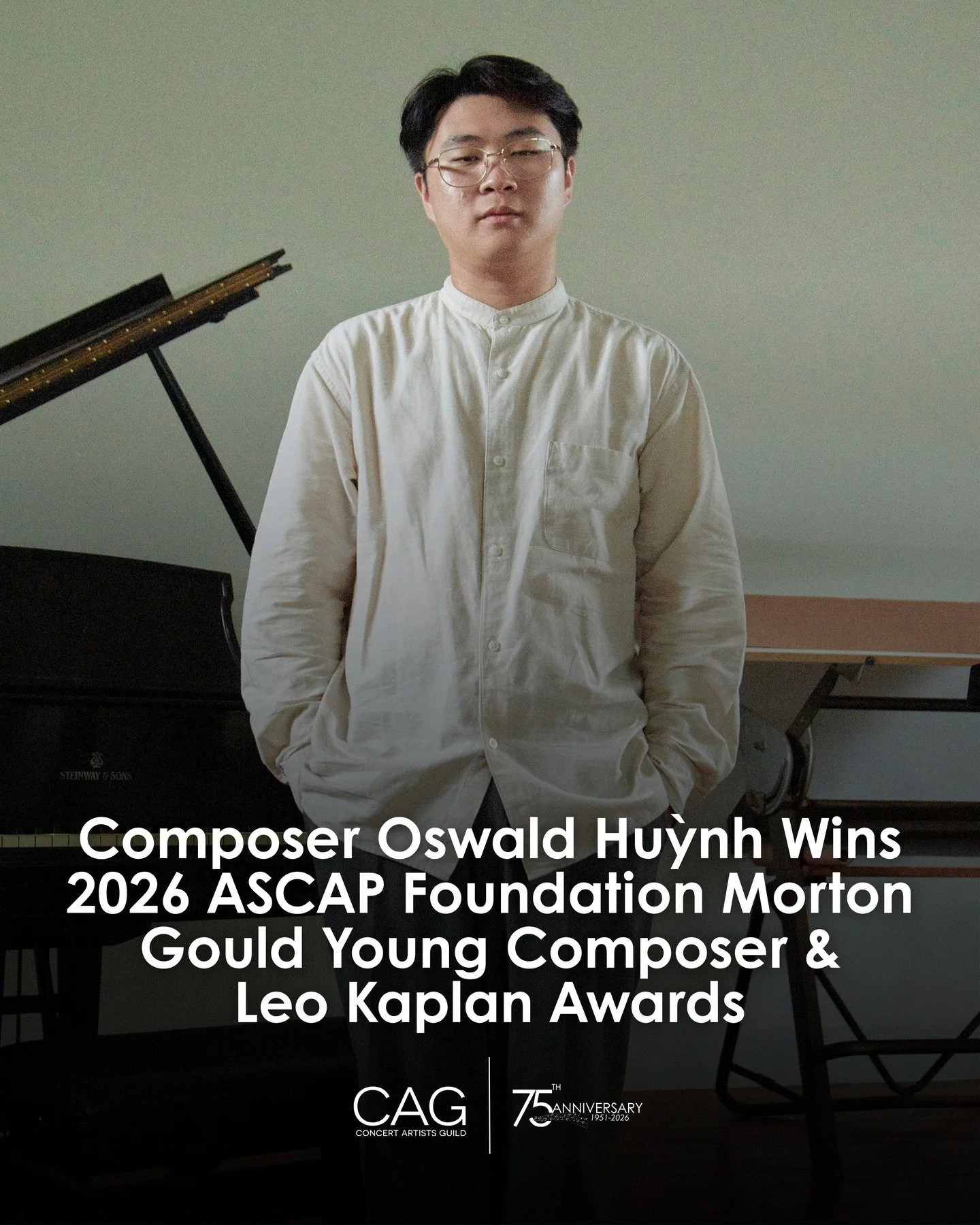 We are delighted to share that composer Oswald Huỳnh has been awarded a 2026 Morton Gould Young Composer Award, given to talented young creators of concert music. Huỳnh was further recognized by the judging panel with the 2026 Leo Kaplan Award, creat