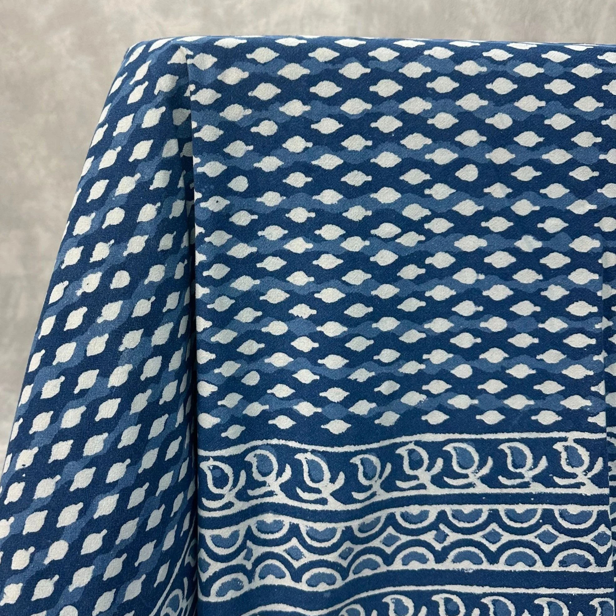 Blue and White Block Print Tablecloth