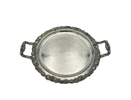 Round Silver Tray with Handle