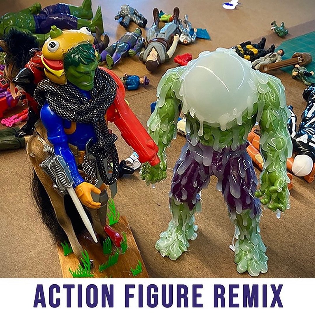 Join us SATURDAY 4/27 for ACTION FIGURE REMIX from 2:30pm-5:30pm! Sign up at remainderspas.org, link in bio.
Join Jayme Thaler, an action figure nerd who worked for McFarlane Toys, and Mixed-media artist, to create custom action figures from existing