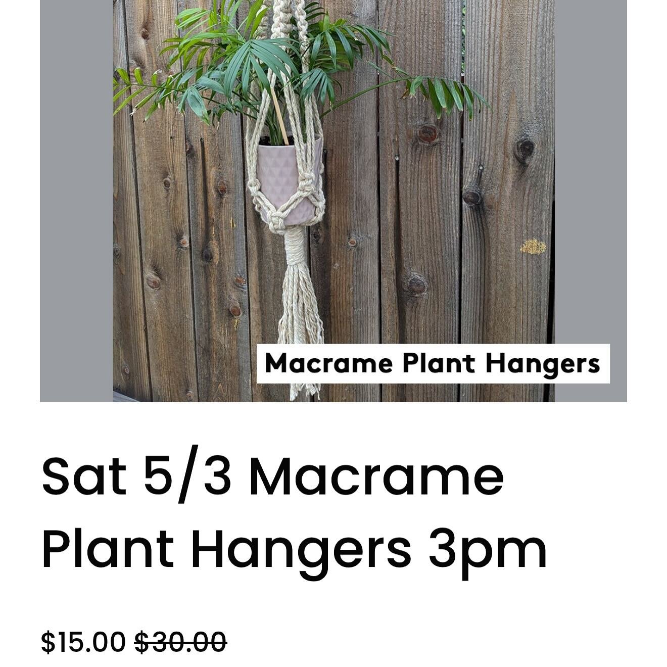 Make a macrame plant hanger with Courtney!
This Saturday at 3pm
ON SALE NOW for only $15