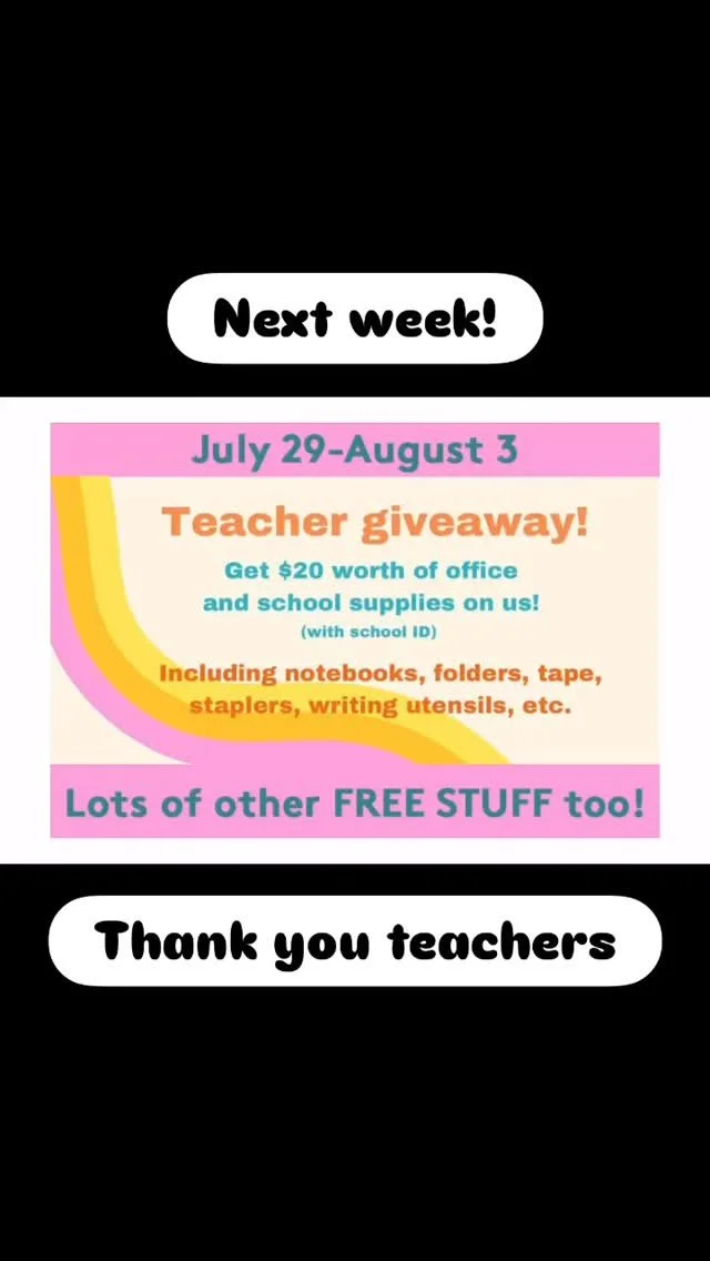 Teachers! Come stock up on classroom items at our teacher giveaway. We will have all kinds of materials for you, your students and your classroom at no cost to you!! #pasadenaunified #pasadenateachers #teachergiveaway #freestuffpasadena #freestufffin