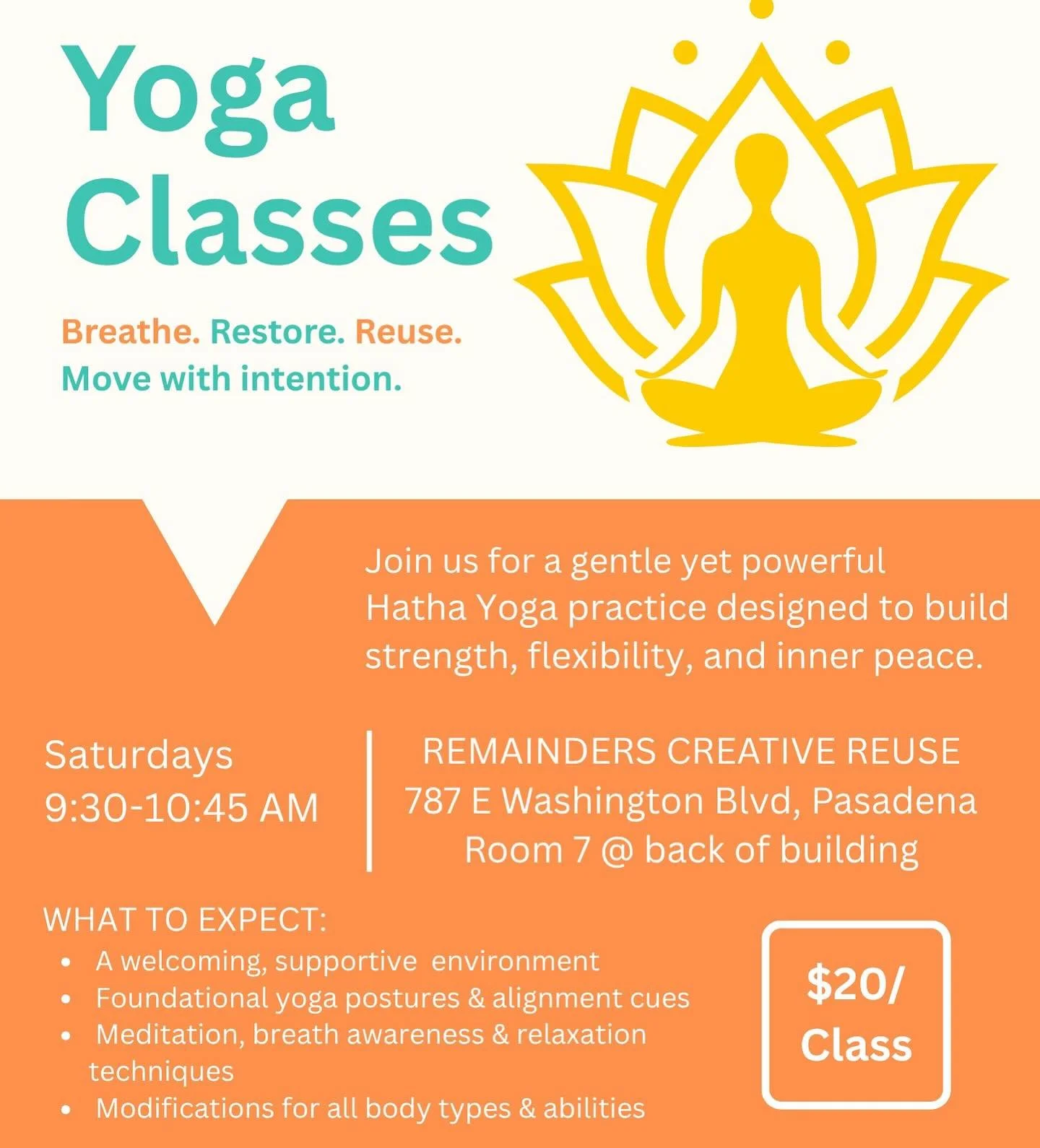 Join Jennifer and Brandon for YOGA in Room 7
Saturday mornings from 9:30-10:45
Ages 14+