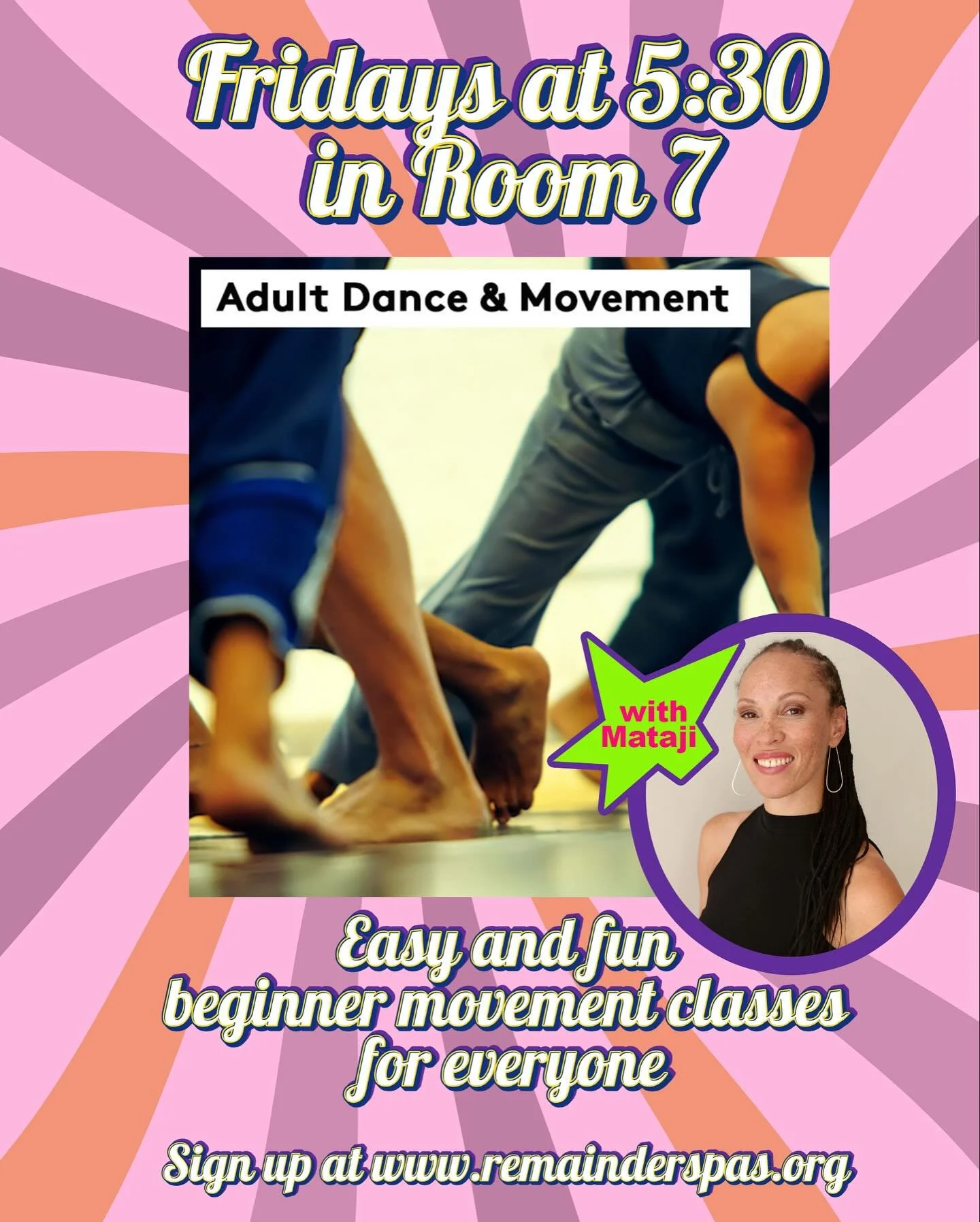 Join @matajionline for easy and fun adult dance classes. No choreo just moving your body
Fridays at 5:30 in Room 7