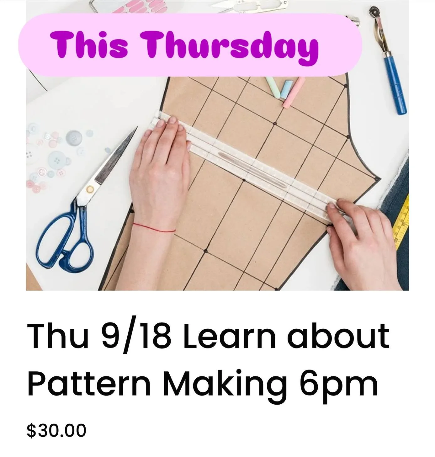 Join @laurendurrdesign and learn to make your own pattern
This Thursday at 6pm
Sign up on our website or at the link in bio