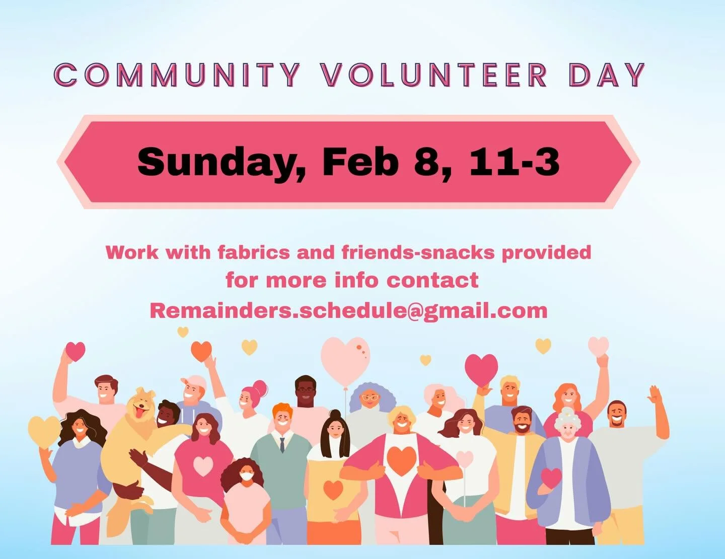 Always wanted to volunteer but can&rsquo;t make the weekly commitment? Join us on Sunday, 2/8 anytime between 11-3. We&rsquo;re processing fabric and yarn to sell in the store and you can make a difference! Go to the back of our building (rm 7) to fi