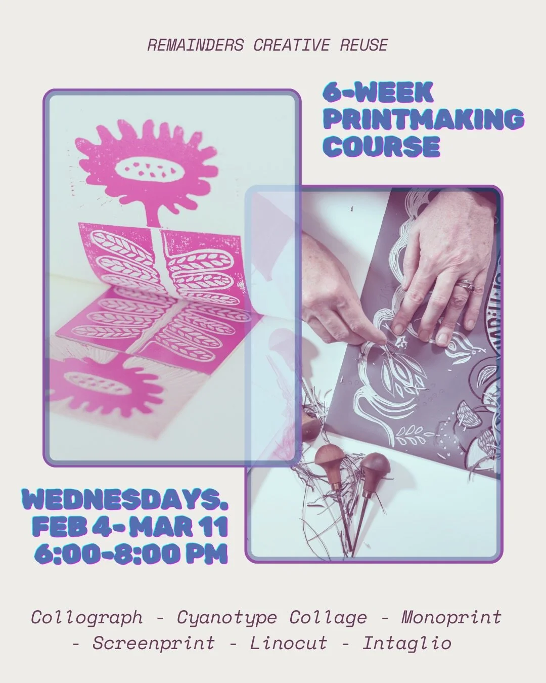 Coming up! Have you always wanted to explore printmaking but don&rsquo;t know where to start? This 6-week course will guide you through different printmaking techniques and principals! Sign ups are live on our website. 🫟
&bull;
&bull;&bull;
&bull;&b