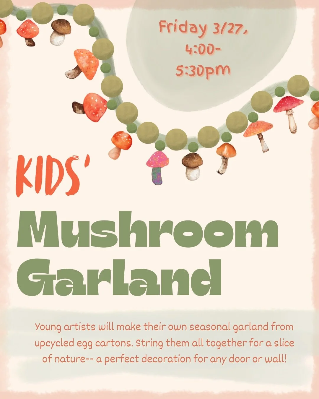 Coming up soon! Catch these before they go- two classes that will give your kiddos some hands-on crafting time AND end with a fun piece of wall decor. Celebrate spring with a mushroom garland or a Dino wreath! 🍄🦖
&bull;
&bull;&bull;
&bull;&bull;&bu