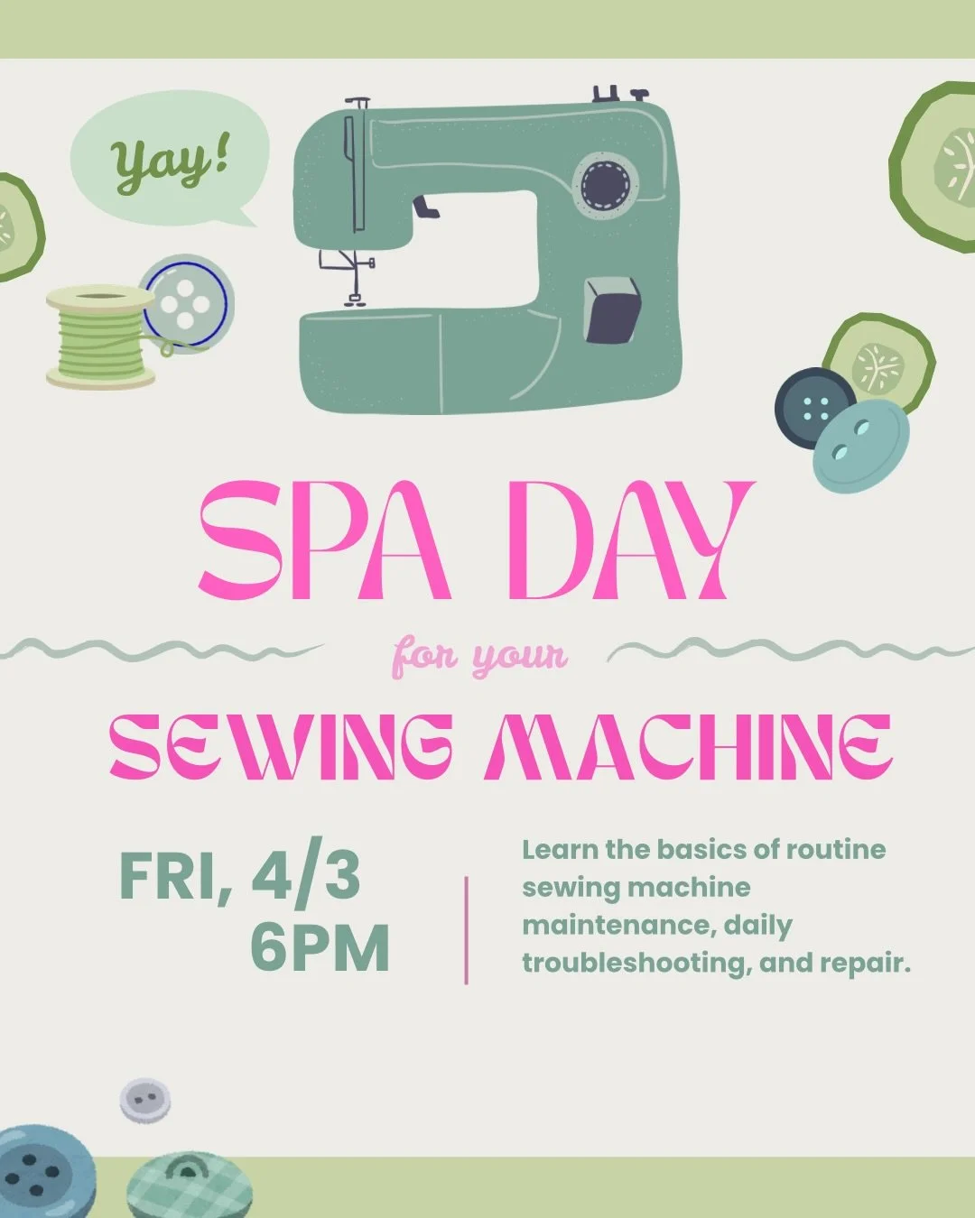 SEWING MACHINE SPA &mdash; BOOKMAKING &mdash; K-POP DANCE 🧵📕🕺
No plans for spring break?  Well, we&rsquo;ve got the solution! Here are some of our class offerings for this Friday ;) 
&bull;
&bull;&bull;
&bull;&bull;&bull;
&bull;&bull;
&bull;
#sewi