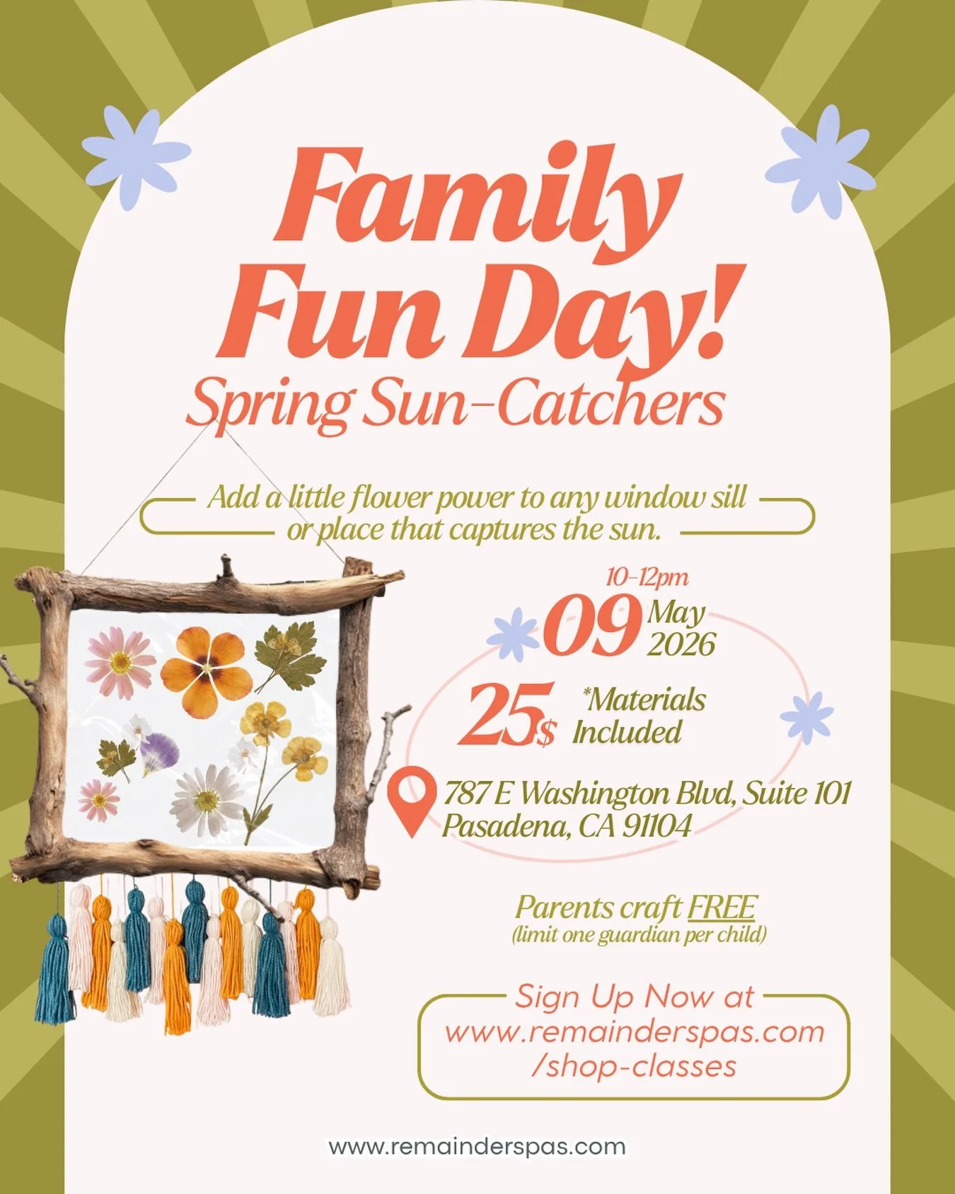 🌸 Calling all crafters! We&rsquo;ve got an exciting new class opportunity for some Saturday whimsy 🌼

Learn how to create your own Sun-Catcher to add a little flower power to any window sill or place that captures the sunlight. Using wooden dowels,