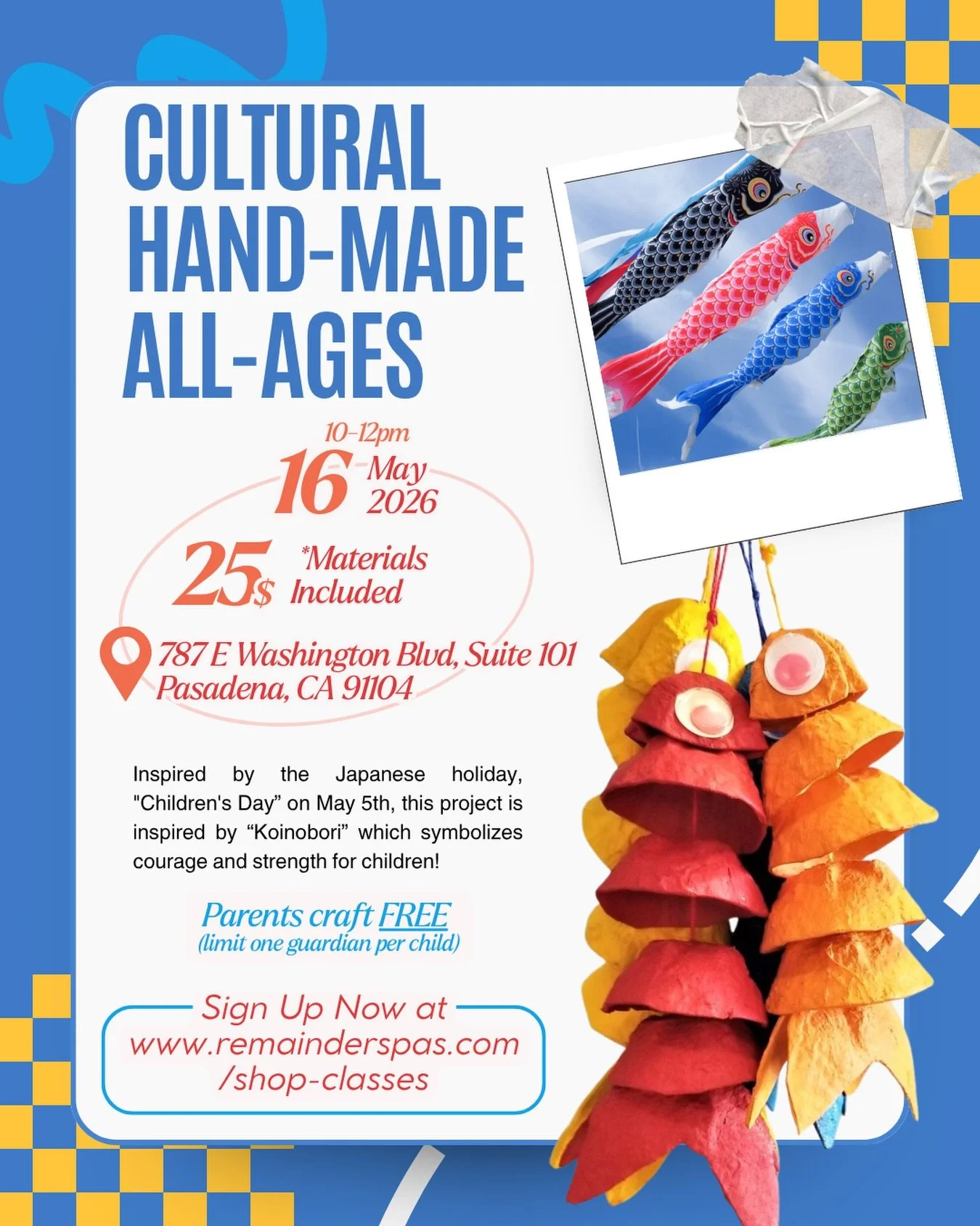 🎏 We&rsquo;ve got a thrilling new class celebrating none other than the amazing children in our lives! Whisk away your child, niece, or nephew and enjoy this bonding experience with a side of education 🎏

Inspired by the Japanese holiday, &ldquo;Ch