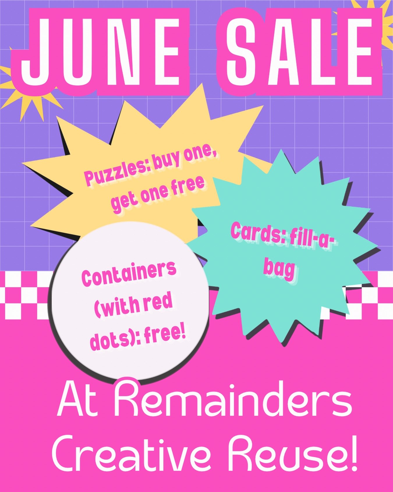 🌼🌸Stop in for the latest deals-of-the-month! All of June, we&rsquo;re BOGO on puzzles, free marked containers, and fill-a-bag on cards 🌸🌼
&bull;
&bull;&bull;
&bull;&bull;&bull;
&bull;&bull;
&bull;
#bogo #summersale #craftstore #creativereuse #rem