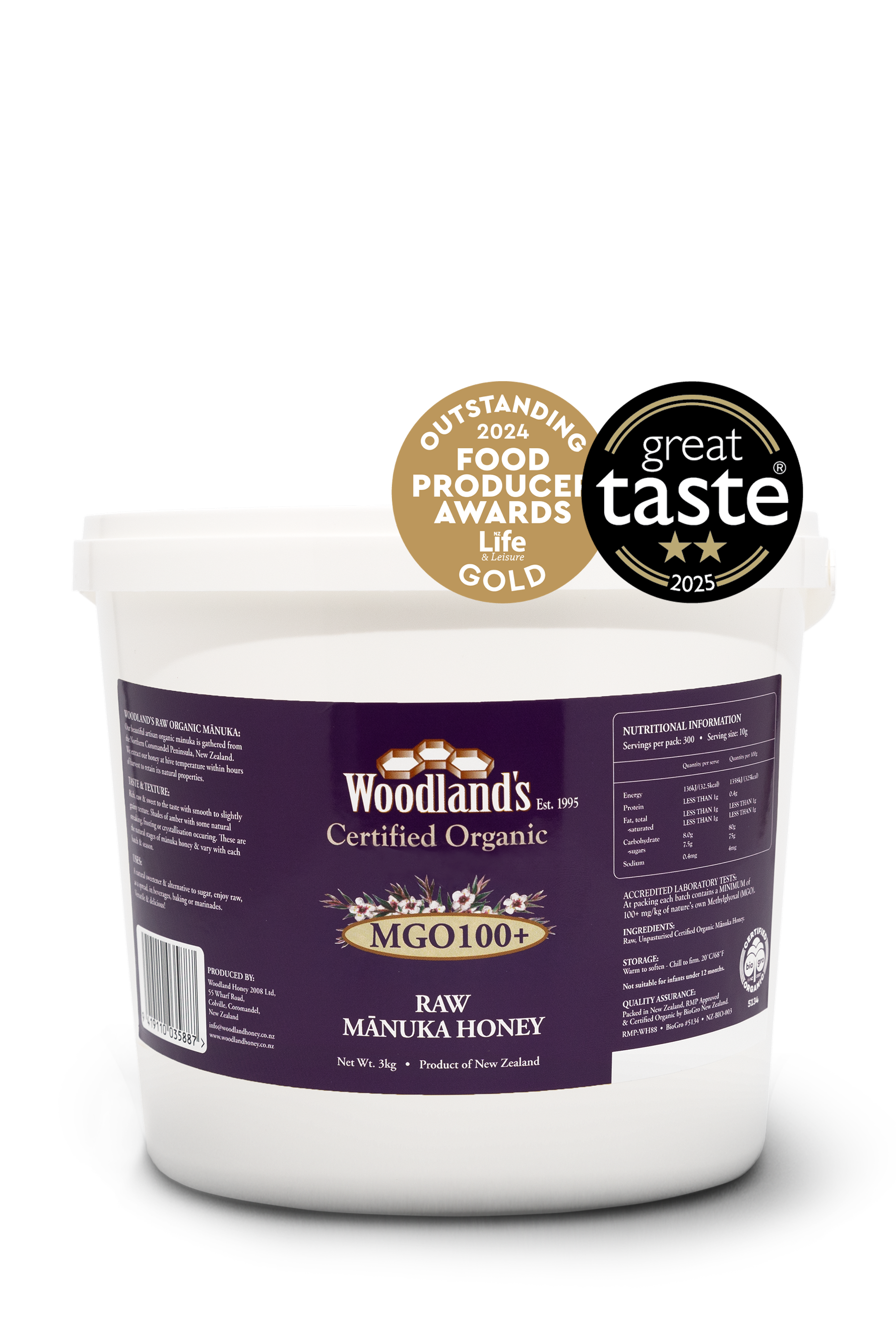MGO100+ Organic Raw Mānuka Honey (3kg)