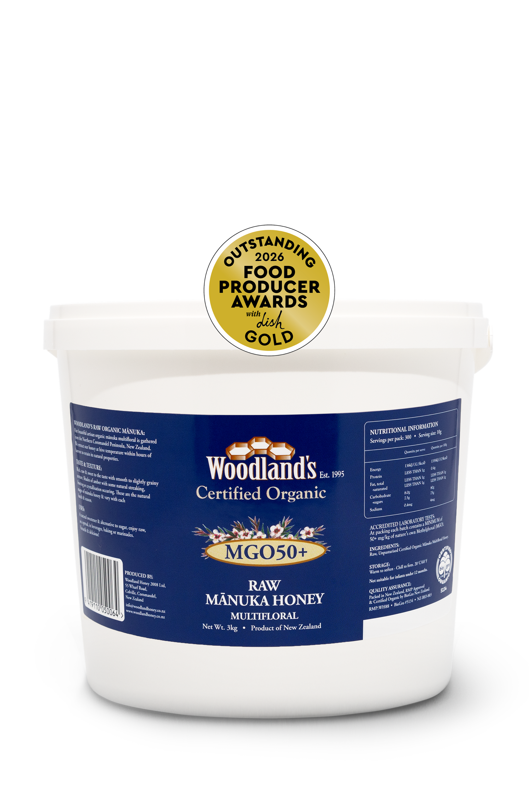 MGO50+ Organic Raw Mānuka Multifloral Honey Pail (3kg)