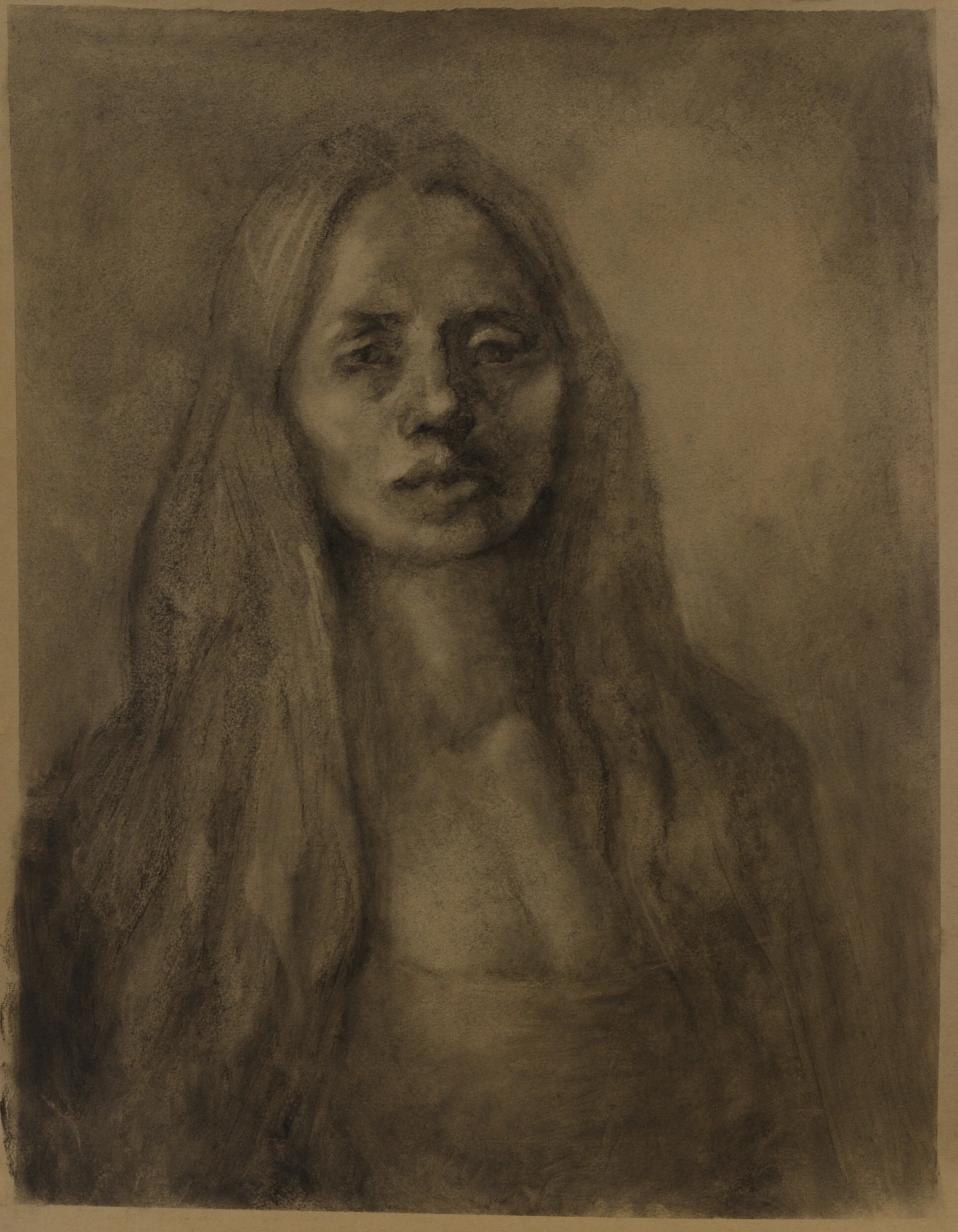 "Portrait of woman" charcoal drawing  46x60cm