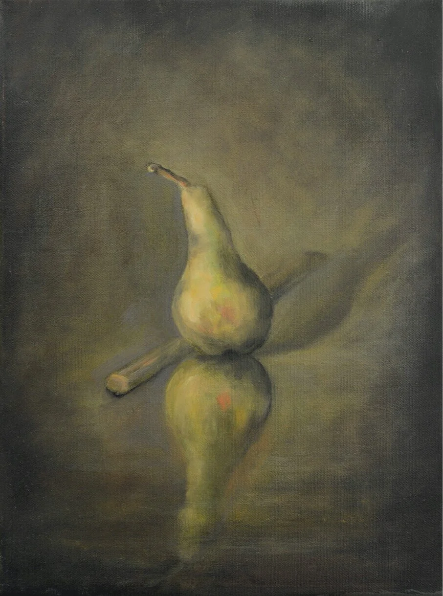 "A pear with a knife" oil on canvas  30x40cm