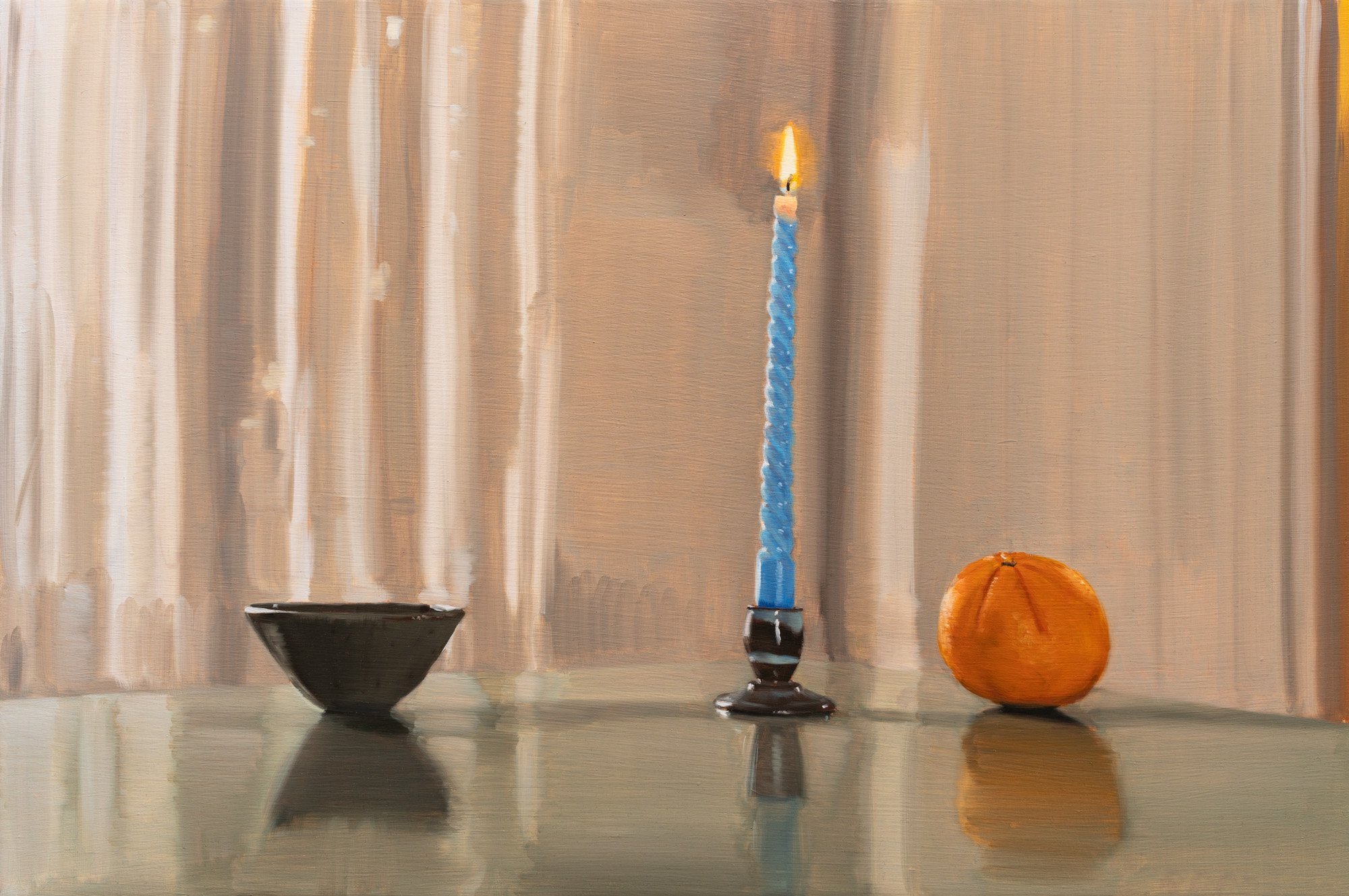 Lit candle, orange and little vessel
