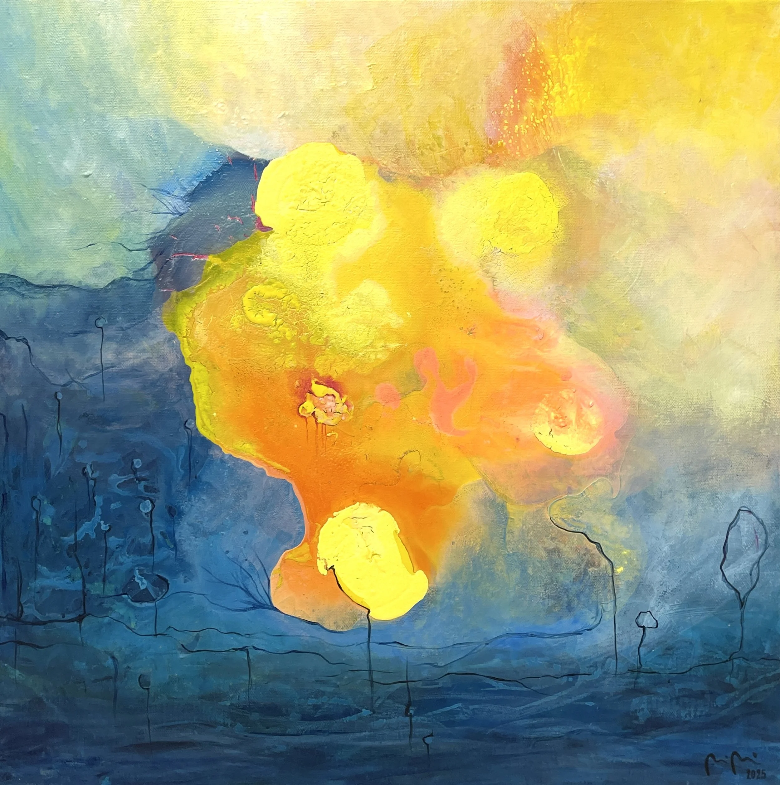 Virvatulien aikaan / At the time of stream lights, 2025, 100 x 100 cm