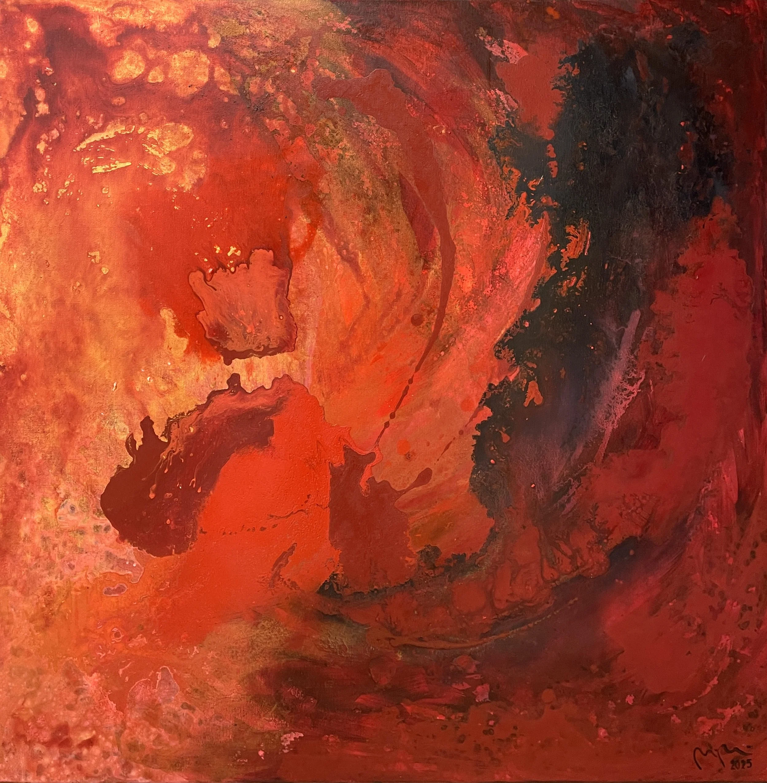 Ruosteenpunainen sydän / Rusty red heart, 2025, 100 x 100 cm