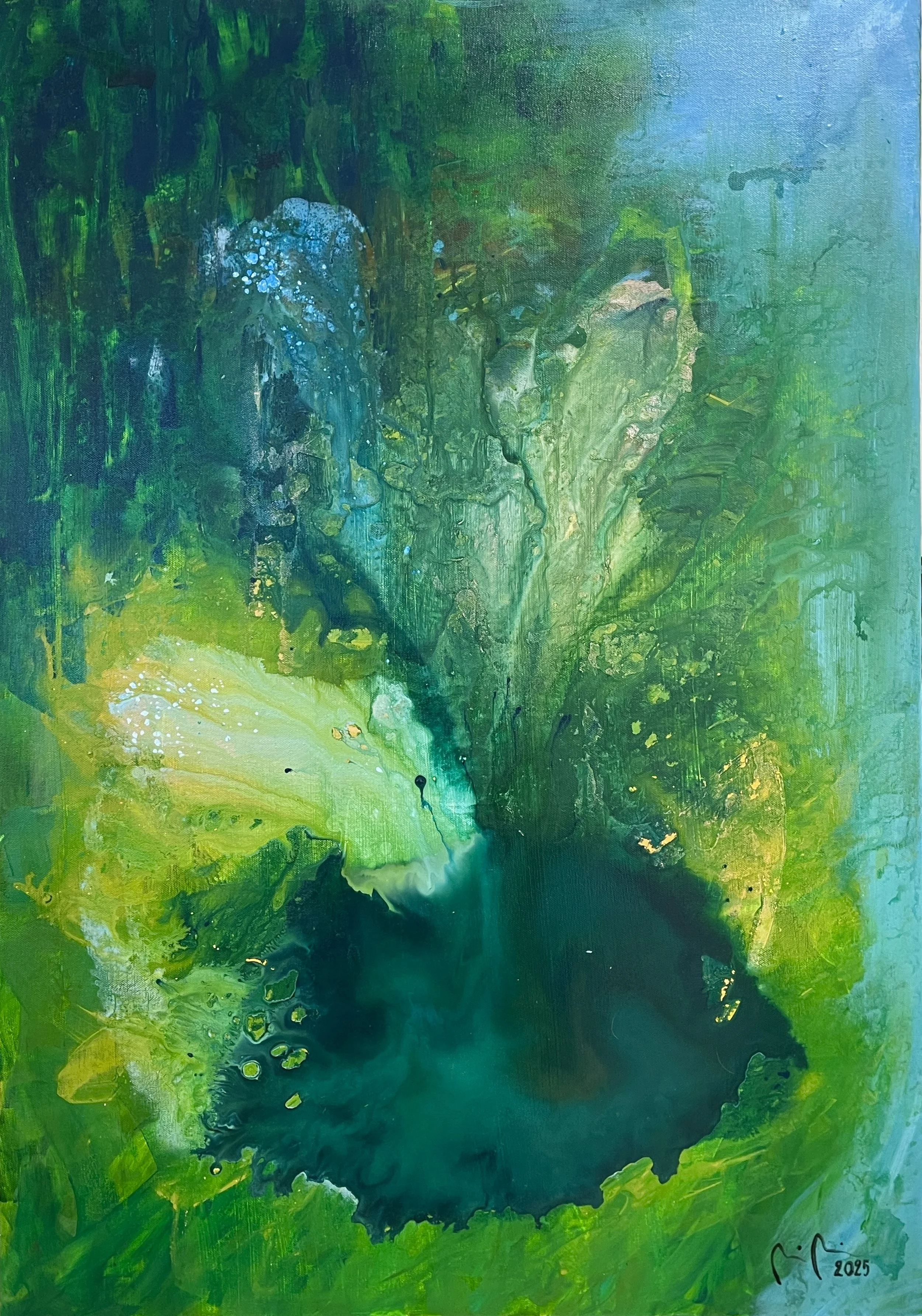 Metsän sylissä, viileissä vesissä / In the arms of the forest, in cool waters, 2025, 60 x 100 cm, SOLD