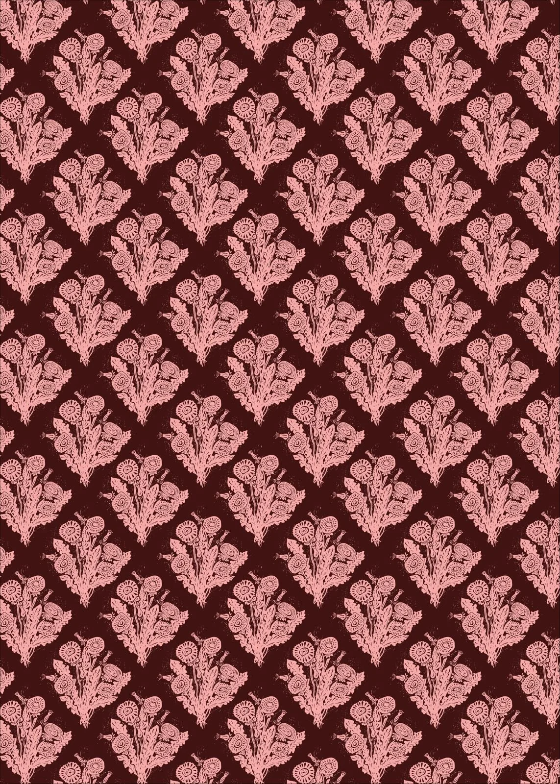 Wild Dandelion Wood Block Burgundy