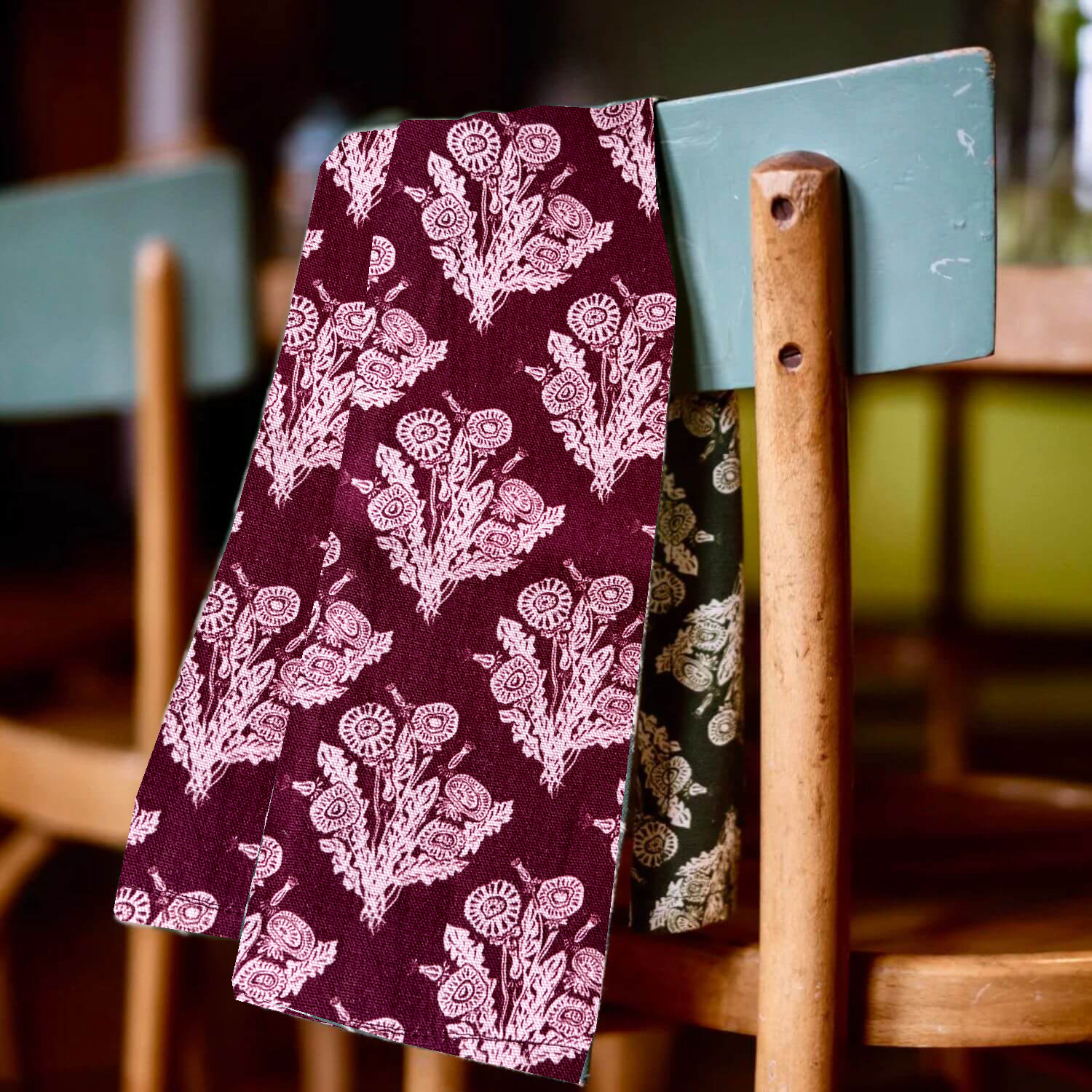 Wild Dandelion Wood Block Burgundy