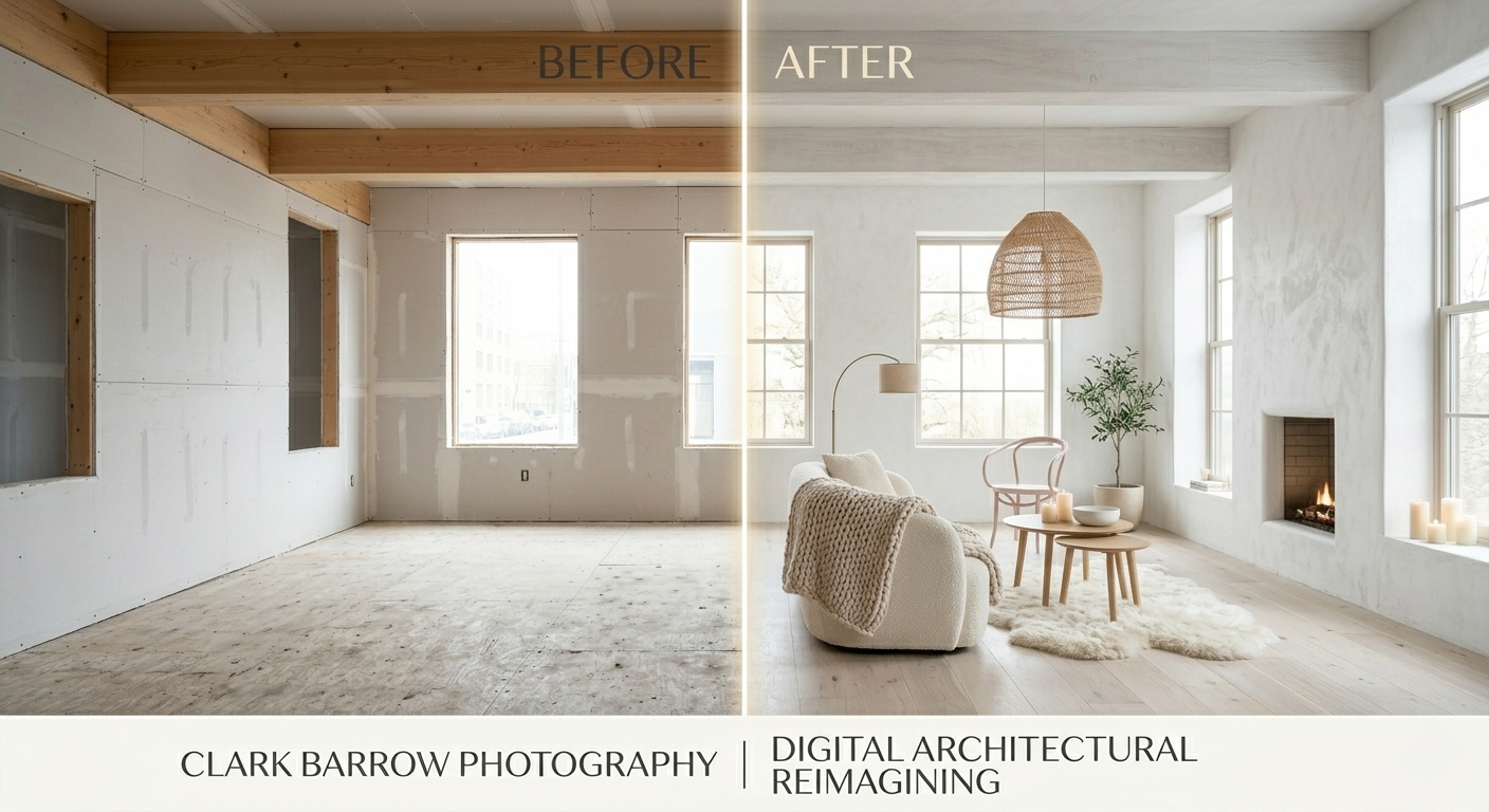 Scandinavian Hygge: Before & After

This image demonstrates your ability to take a raw, unimproved space and infuse it with bright, airy, and deeply comforting Scandinavian Hygge soul.

    The "Before" (Left Side): An empty, unfinished attic/great r