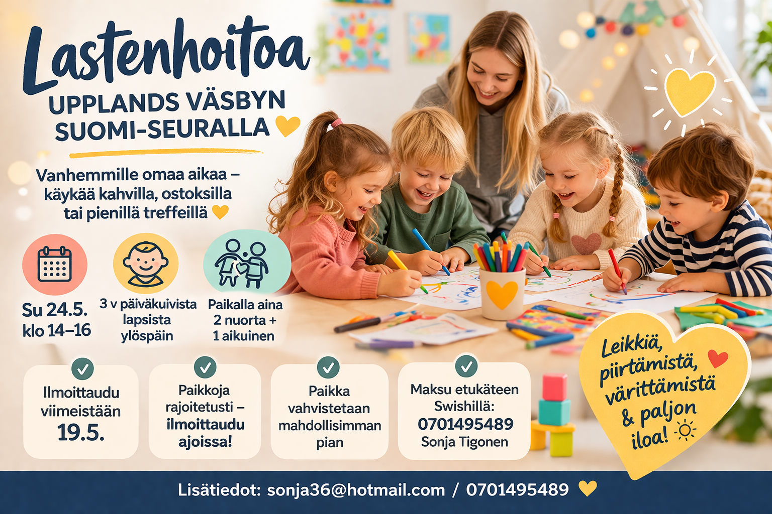 👶 Lastenhoitoa Suomi-seuralla – vanhemmille omaa aikaa!