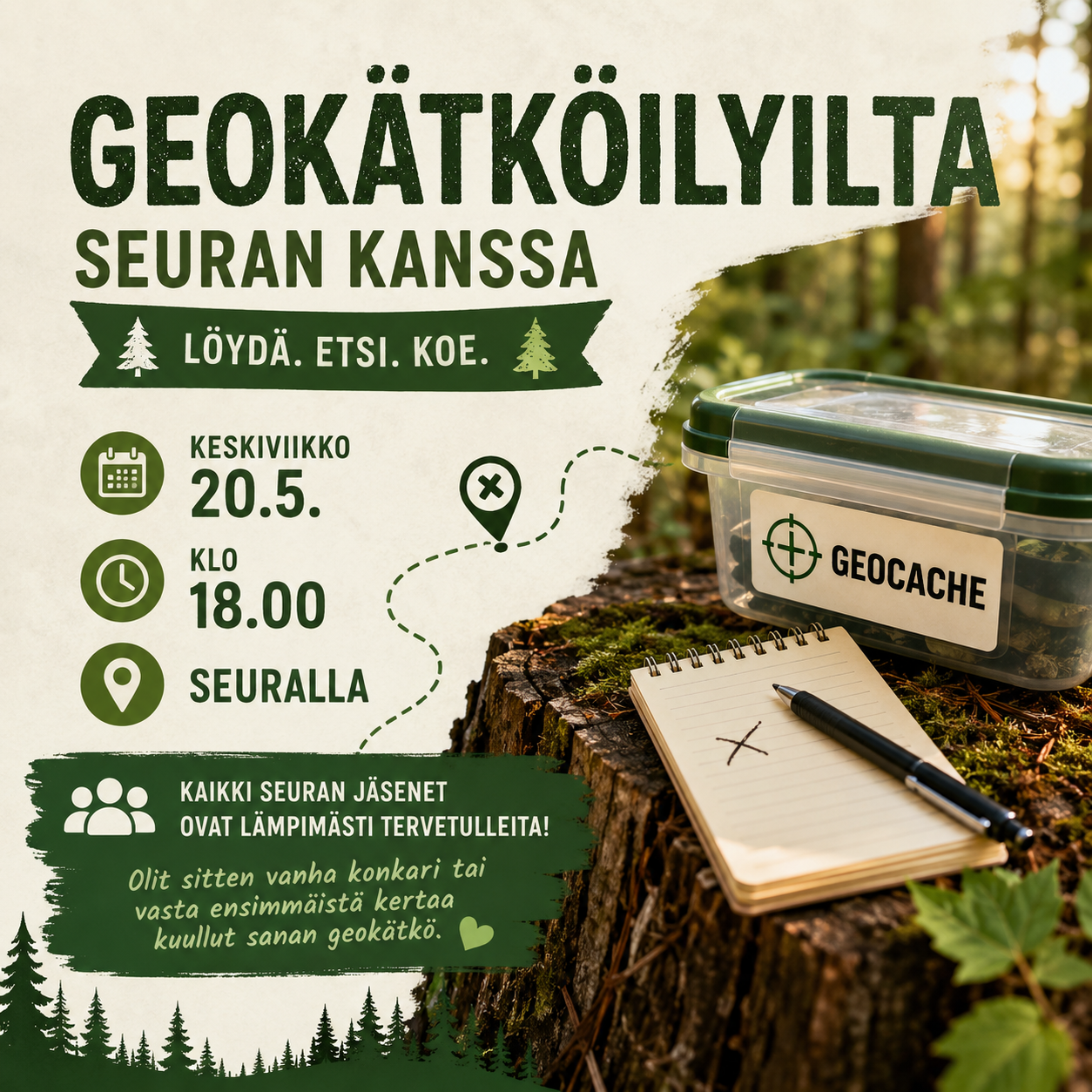 📍 Geokätköilyilta seuran kanssa keskiviikkona 20.5. klo 18.00