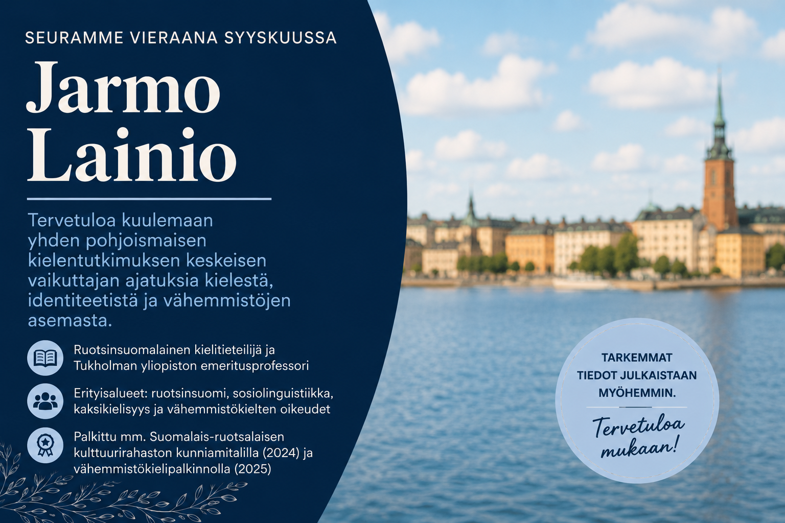 Jarmo Lainio vierailee seurassamme syyskuussa
