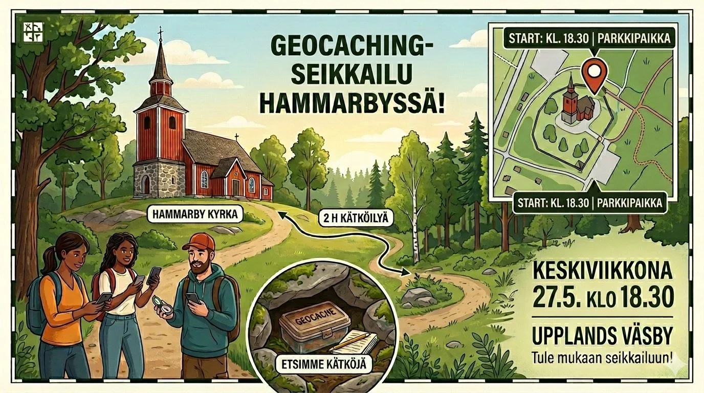 🧭 Geokätköilyä Hammarbyn kirkon ympäristössä! 🪵