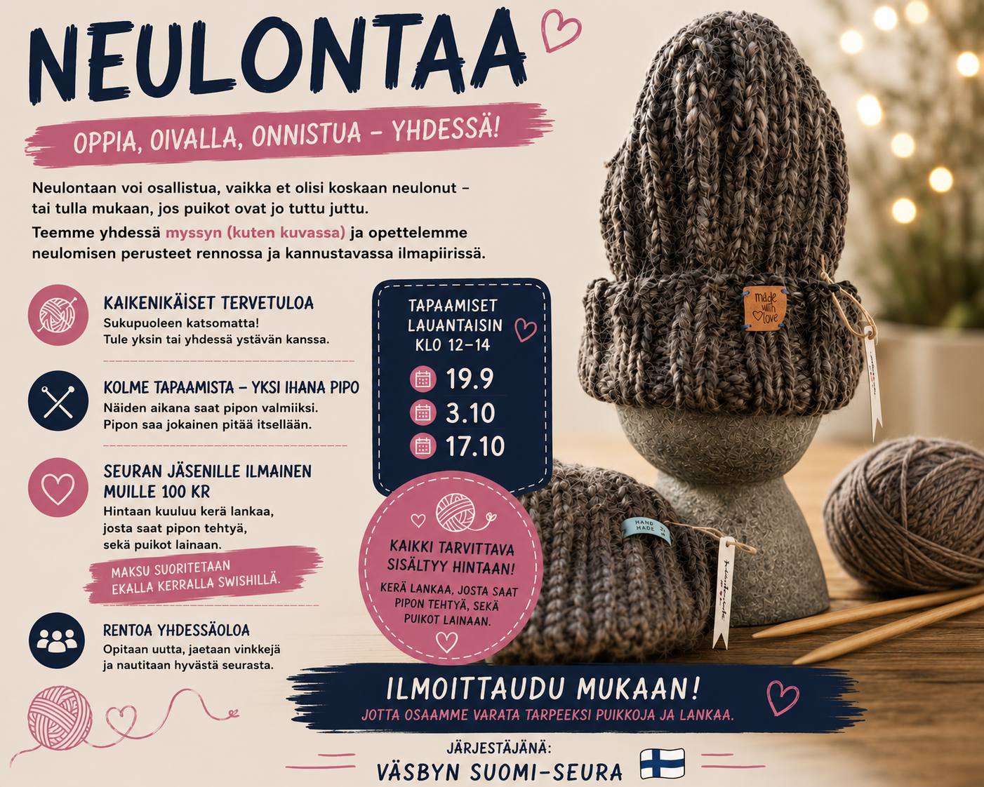 🧶✨ Tule mukaan neulontaan – aloittelijat ja kokeneemmat tekijät tervetuloa! ✨🧶