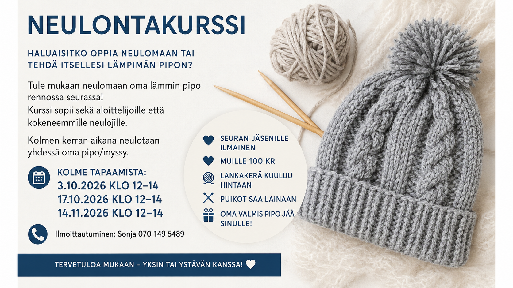 🧶✨ Tule mukaan neulontaan – aloittelijat ja kokeneemmat tekijät tervetuloa! ✨🧶