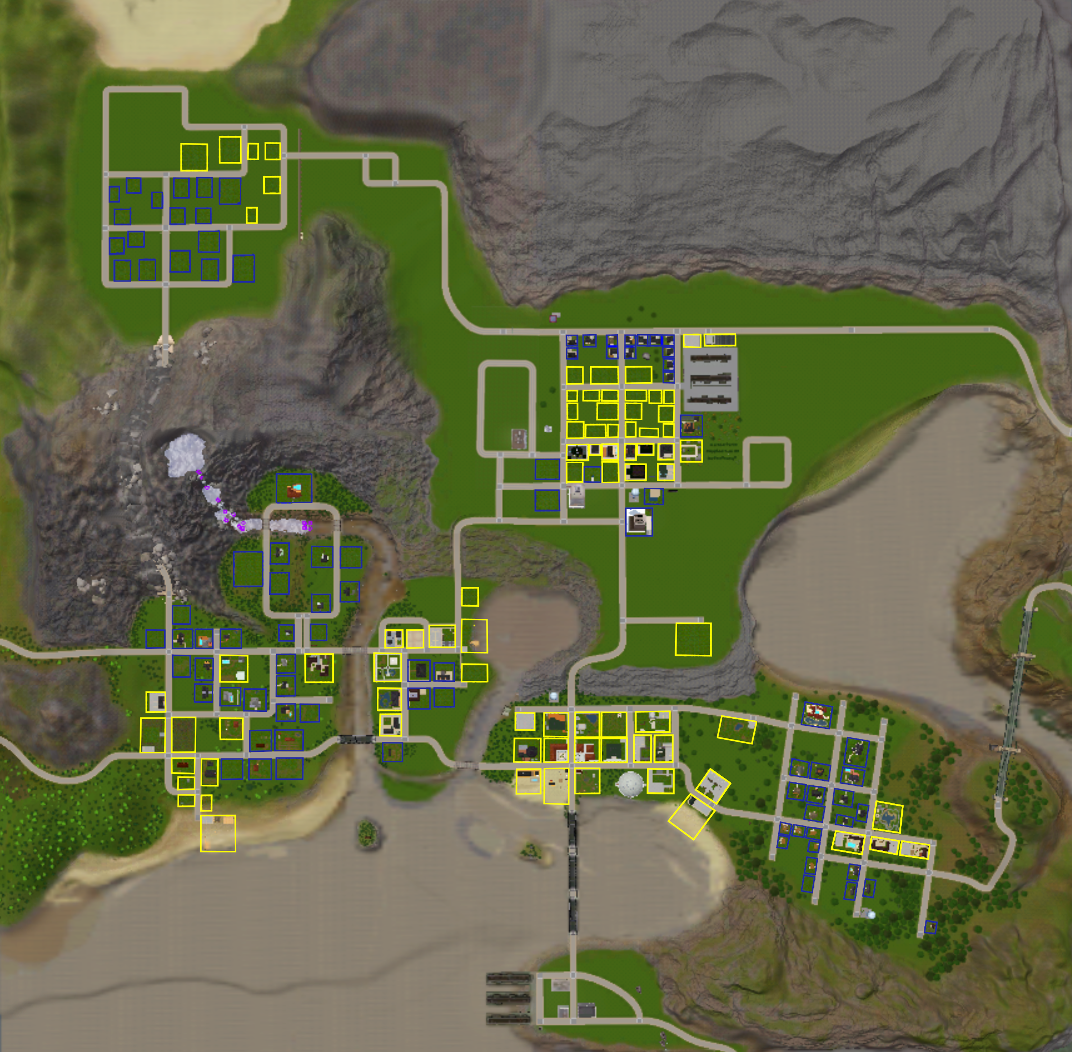 A custom world for The Sims 3, shown from above with a very far zoom so 5 distinct areas are visible.