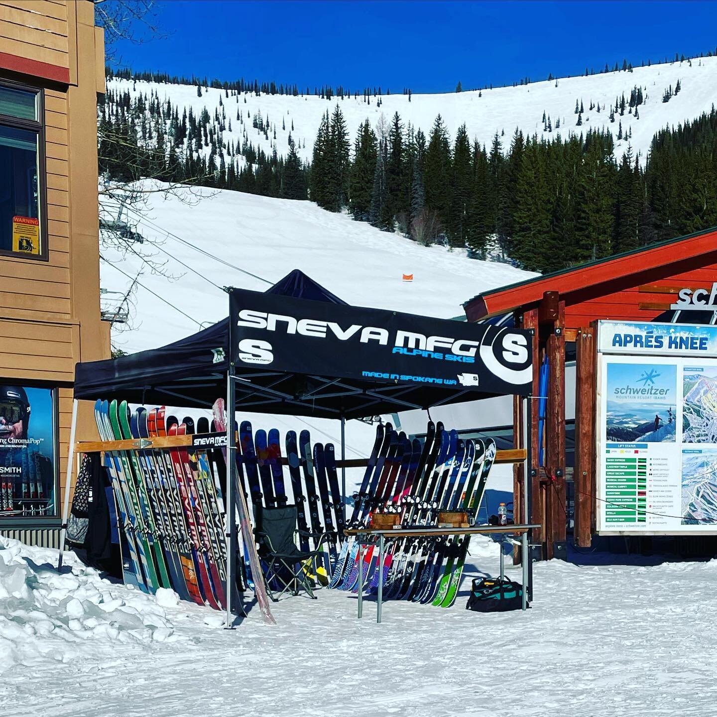 We are @schweitzer_mountain today come demo some skis made in Spokane #snevamfg #ski #pnw