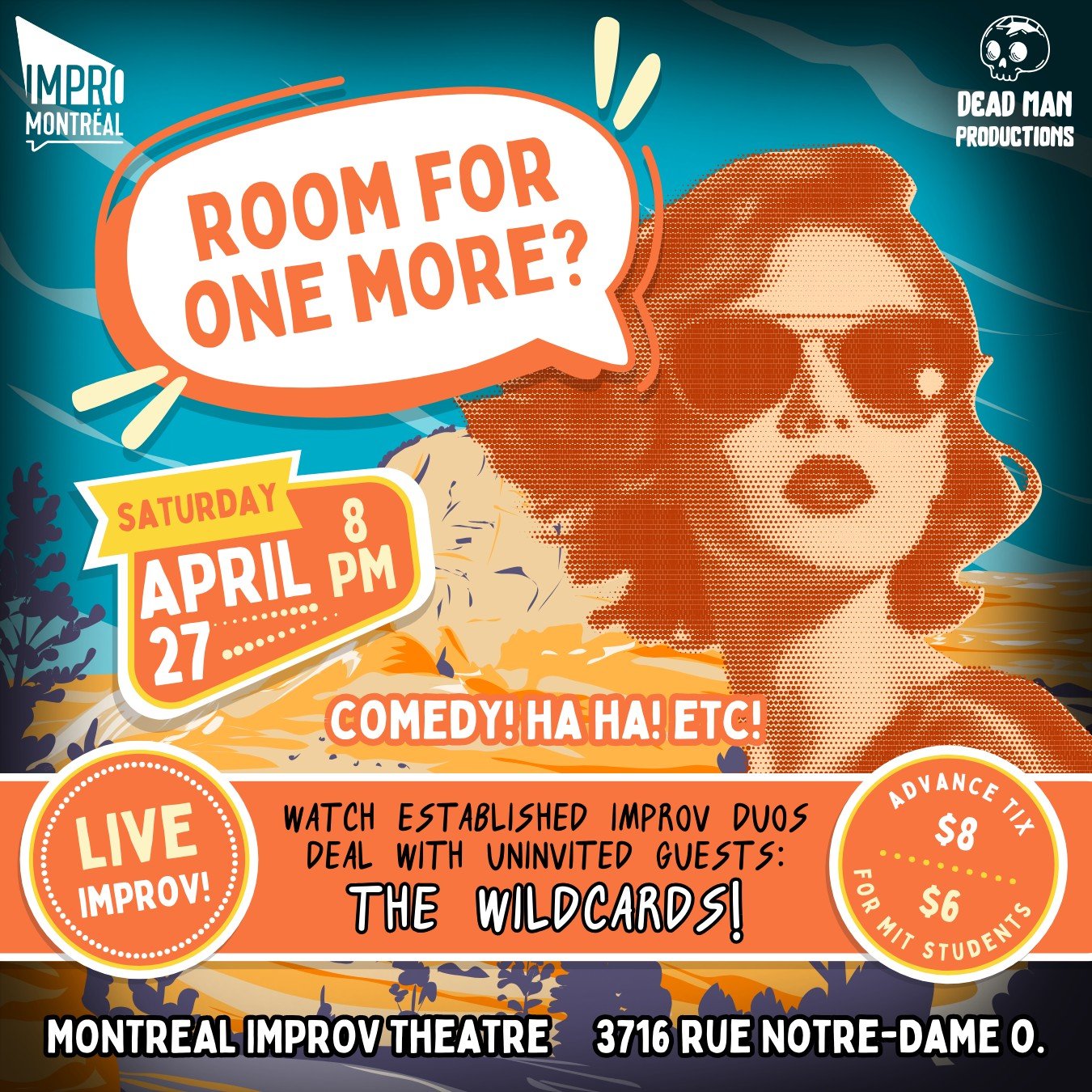 Join us Saturday, April 27th at 8pm for ROOM FOR ONE MORE?

To perform at the top of their game, improv duos work hard to foster trust, chemistry, and synergy. So what happens when all of that is disrupted?

In ROOM FOR ONE MORE, four established duo