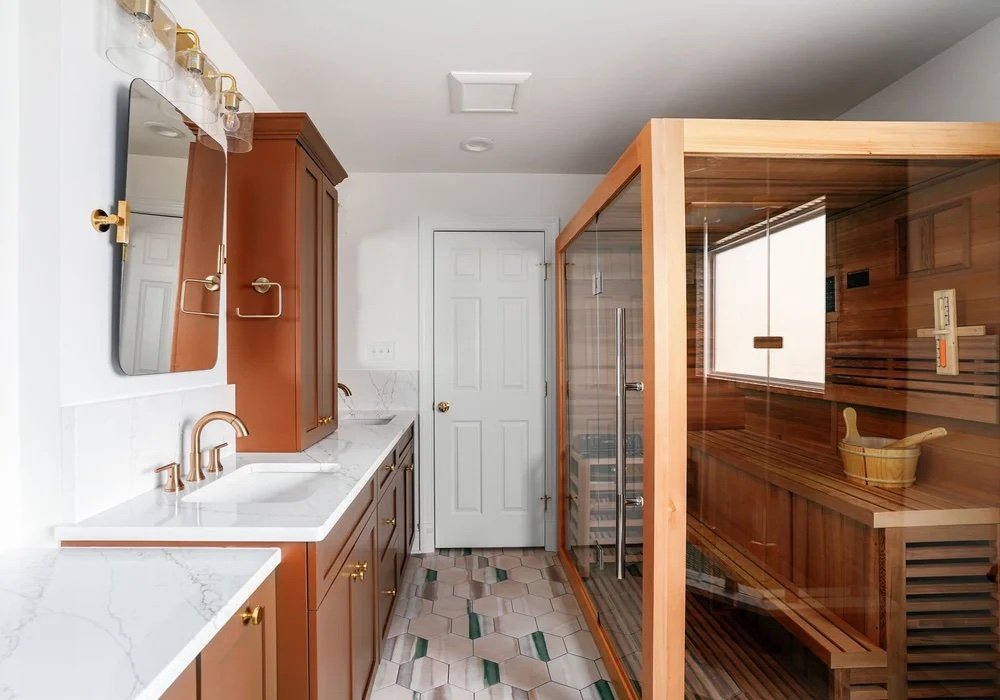 Every project is personal, and this one was no exception. When our client asked for a sauna to be built into the primary bathroom, we made it happen - and loved bringing that vision to life.
.
Designer: @awhinteriors 
Photographer: @mattyice.photos 
