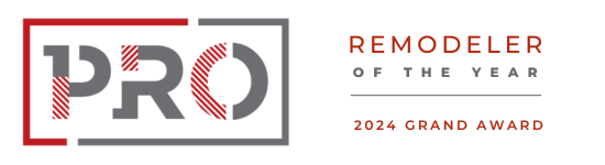 Logo with the text 'PRO Remodeler of the Year 2024 Grand Award' in black, red, and gray colors.