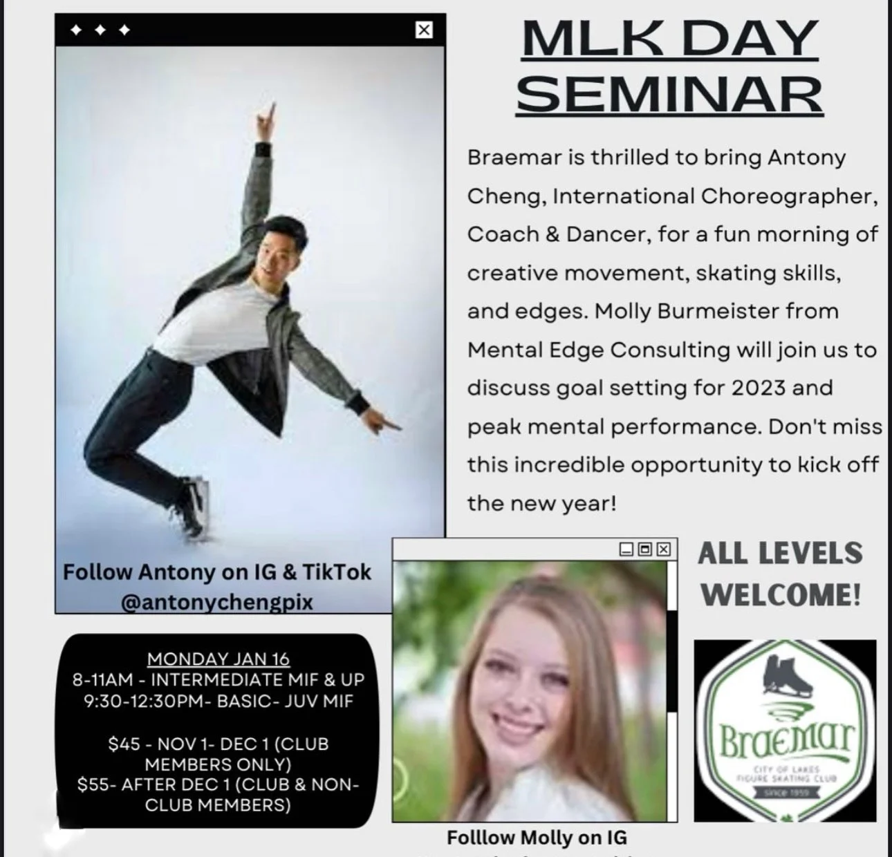 Guest Choreographer & Dance Coach in Minnesota, USA Jan 12 - 18, 2023 / SQSA Parade, Braemar & Minnetonka Skating Clubs