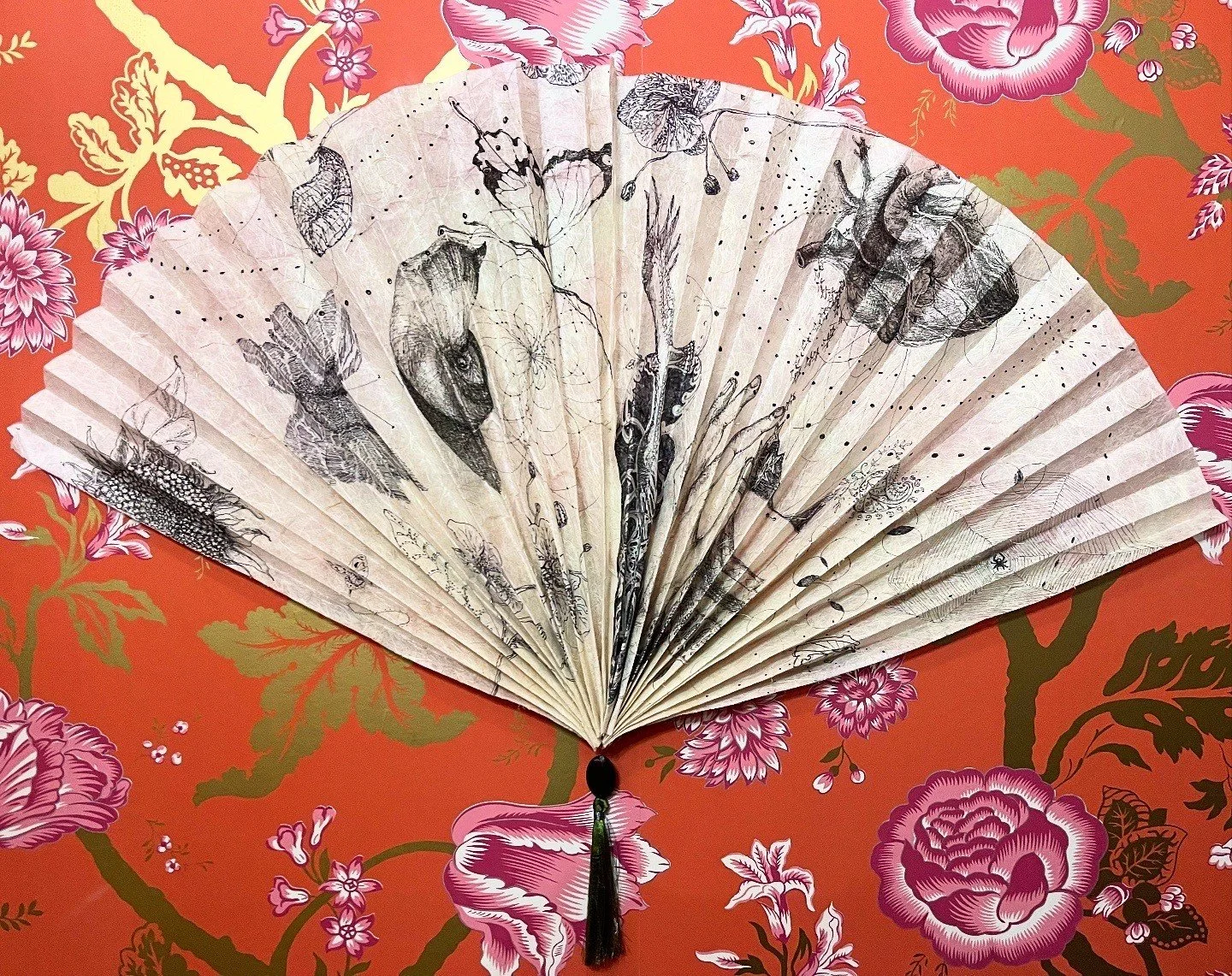 Vortex Fan Sand (SOLD) 33 x 26 ink on kozo paper, agate stone, and silk 2026