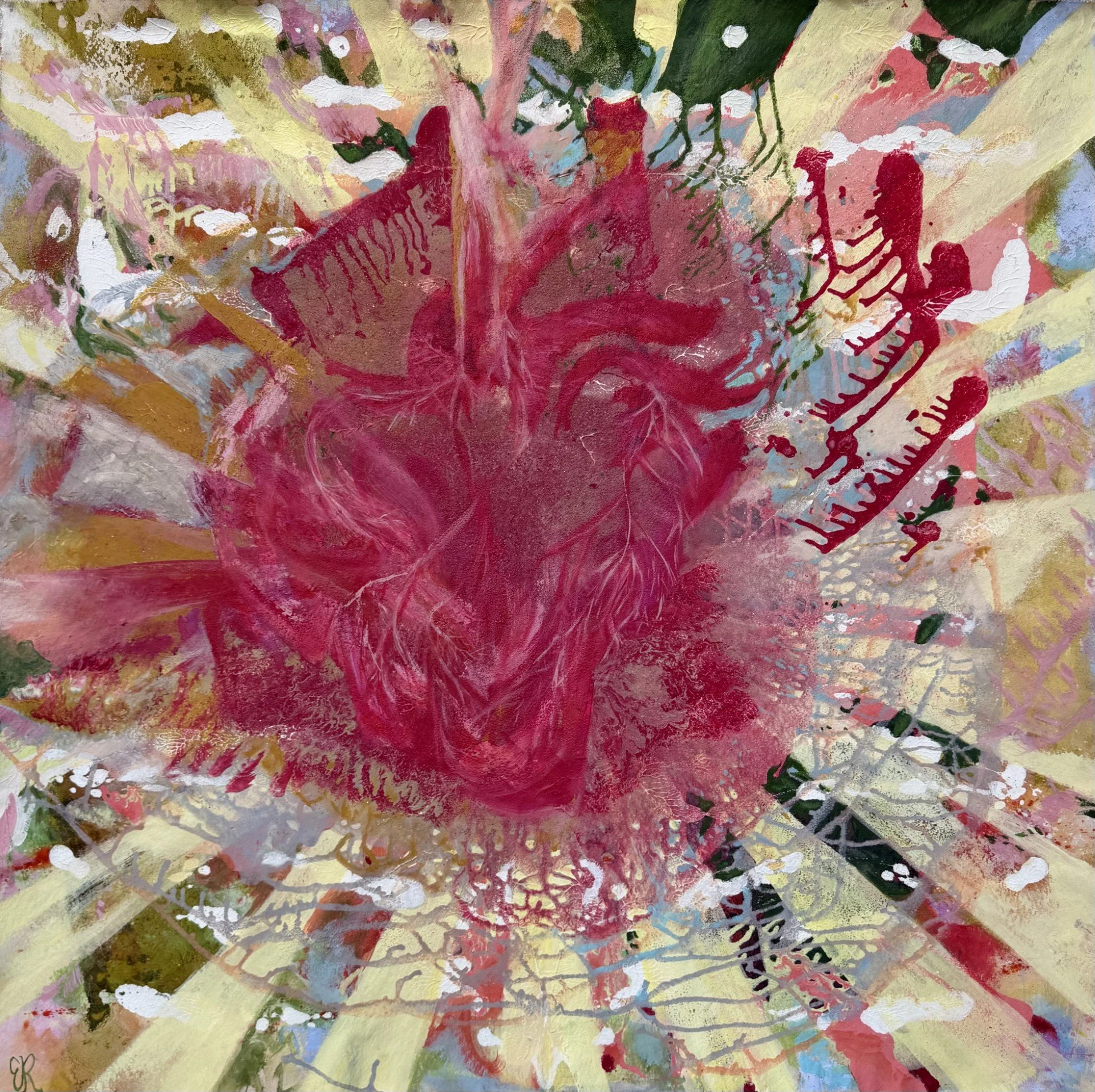The Bliss Spiral
46 x 46 
Arcylic, ink, salt, and glitter on raw canvas
2026

