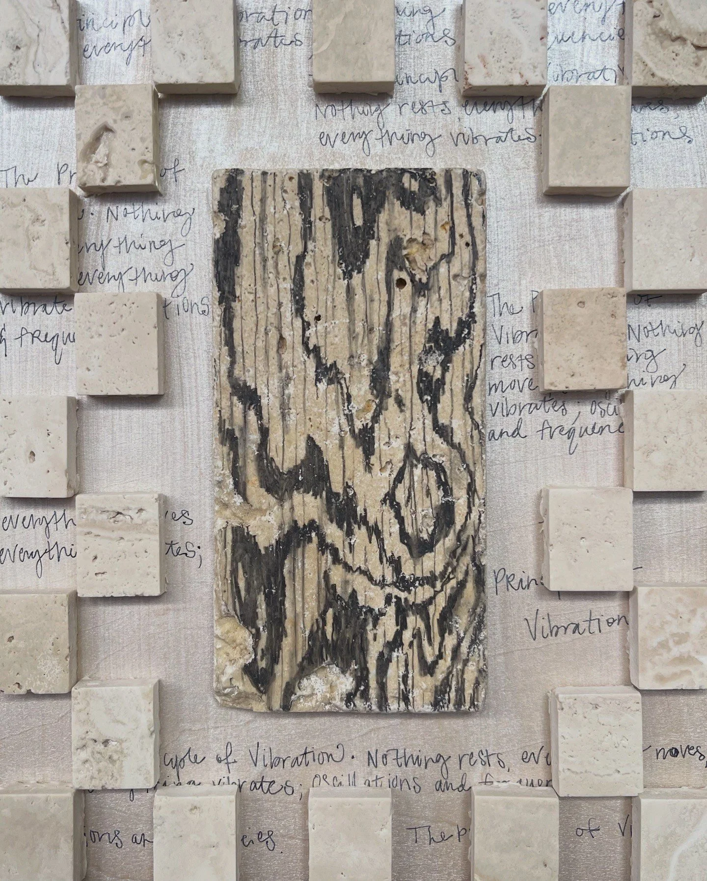  Principle of Vibration (SOLD) 11 x 9 ink, charcoal, and travertine on hardboard 2026