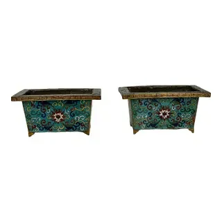 Pair of Chinese Cloisonné Censers, Planters, Flower Pot, Jardinière, Late 19th Century