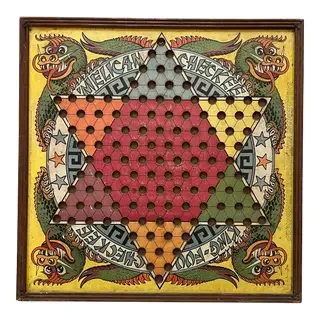 Vintage 1939 Straits Mfg. Co. Detroit Michigan Chinese Checkers Rummy Board Game Framed Wall Hanging