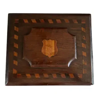 Late 19th Century Antique Folk Art Tramp Art Marquetry Wood Storage, Jewelry, Tea Box