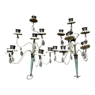Pair of Painted Metal and Brass Scalloped Wall Candelabras