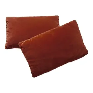 Pair of Burnt Orange Rust Velvet Lumbar Accent Pillows