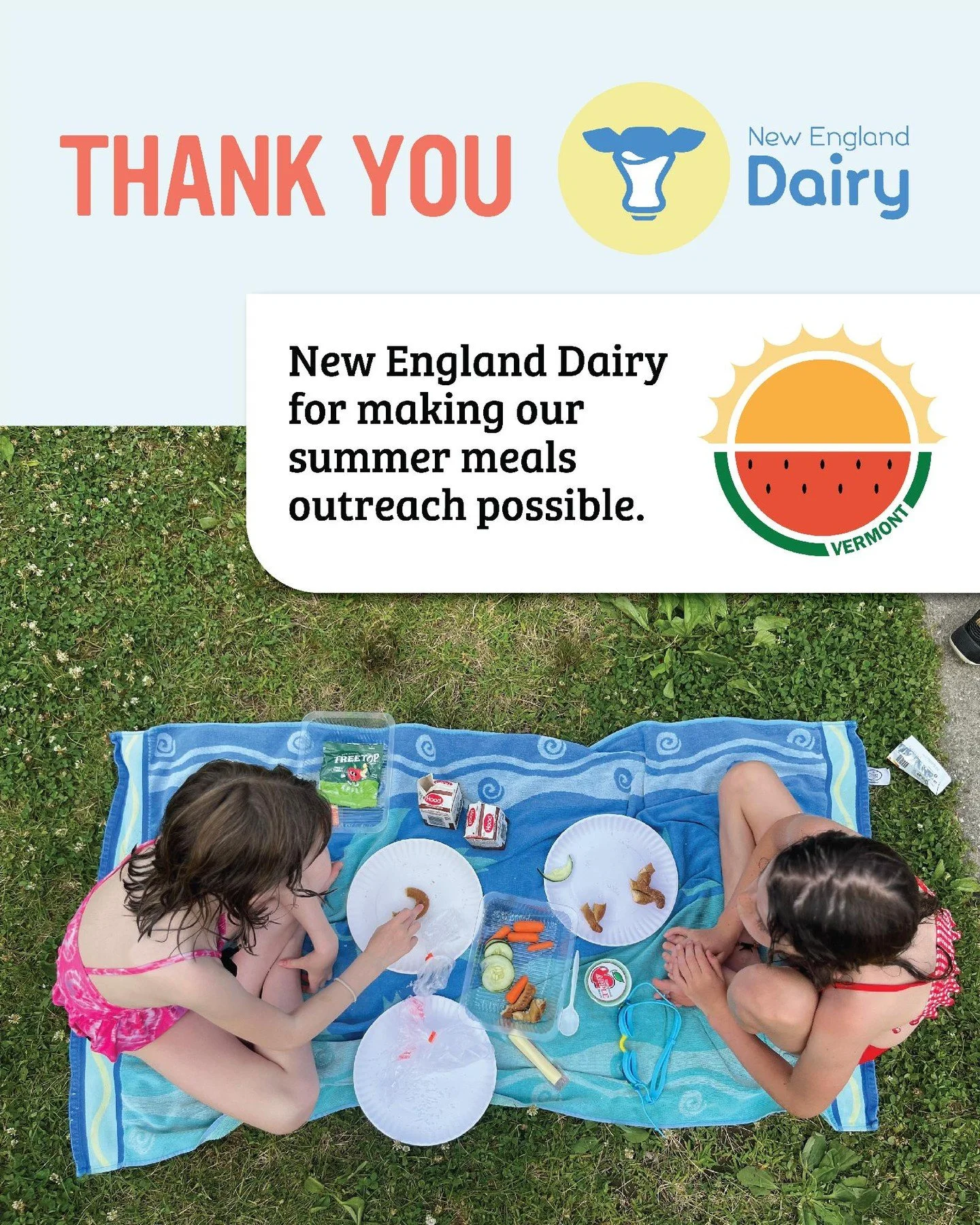 Getting the word out about Vermont's free summer meals for kids is a team effort. New England Dairy collaboratively supports Hunger Free Vermont in helping to raise awareness of the summer meals program to connect more families with meals.